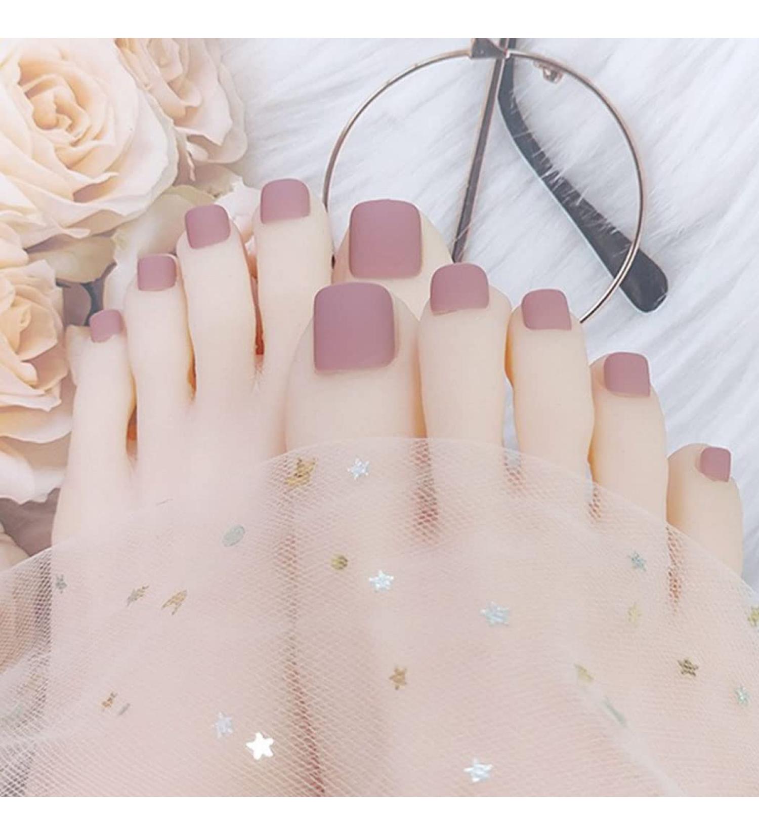 Handcess Square Matt Artificial Toenails - Short Skin Color & Pink Full Cover Nail Tips (24 Pieces) | Ideal for Women & Girls - International Shipping Available - Buy Online on GoSupps.com