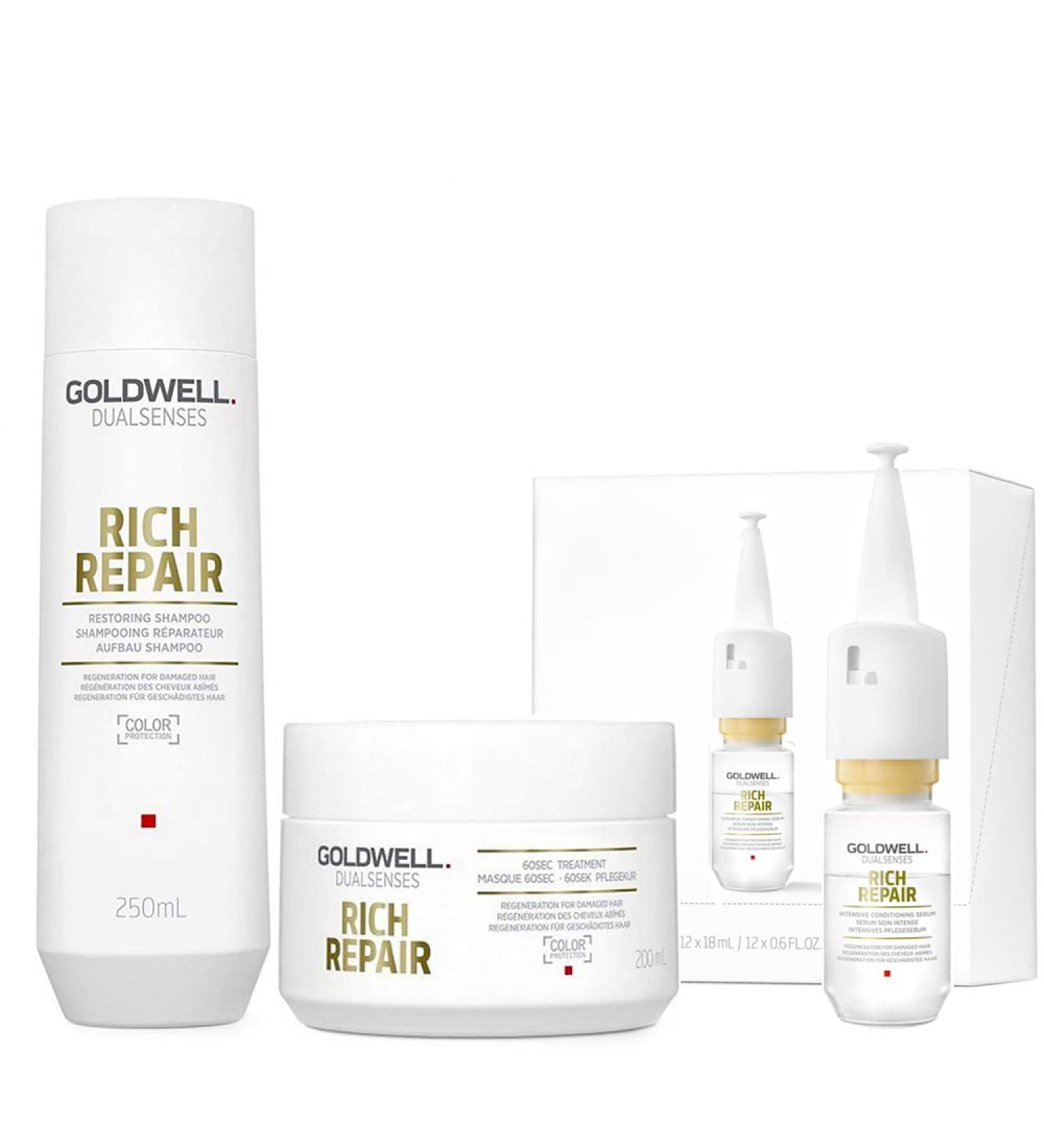 Goldwell Goldwell Dualsenses Rich Repair Restoring 60Sec Treatment 200ml Shampoo 250ml Serum 12x18ml
