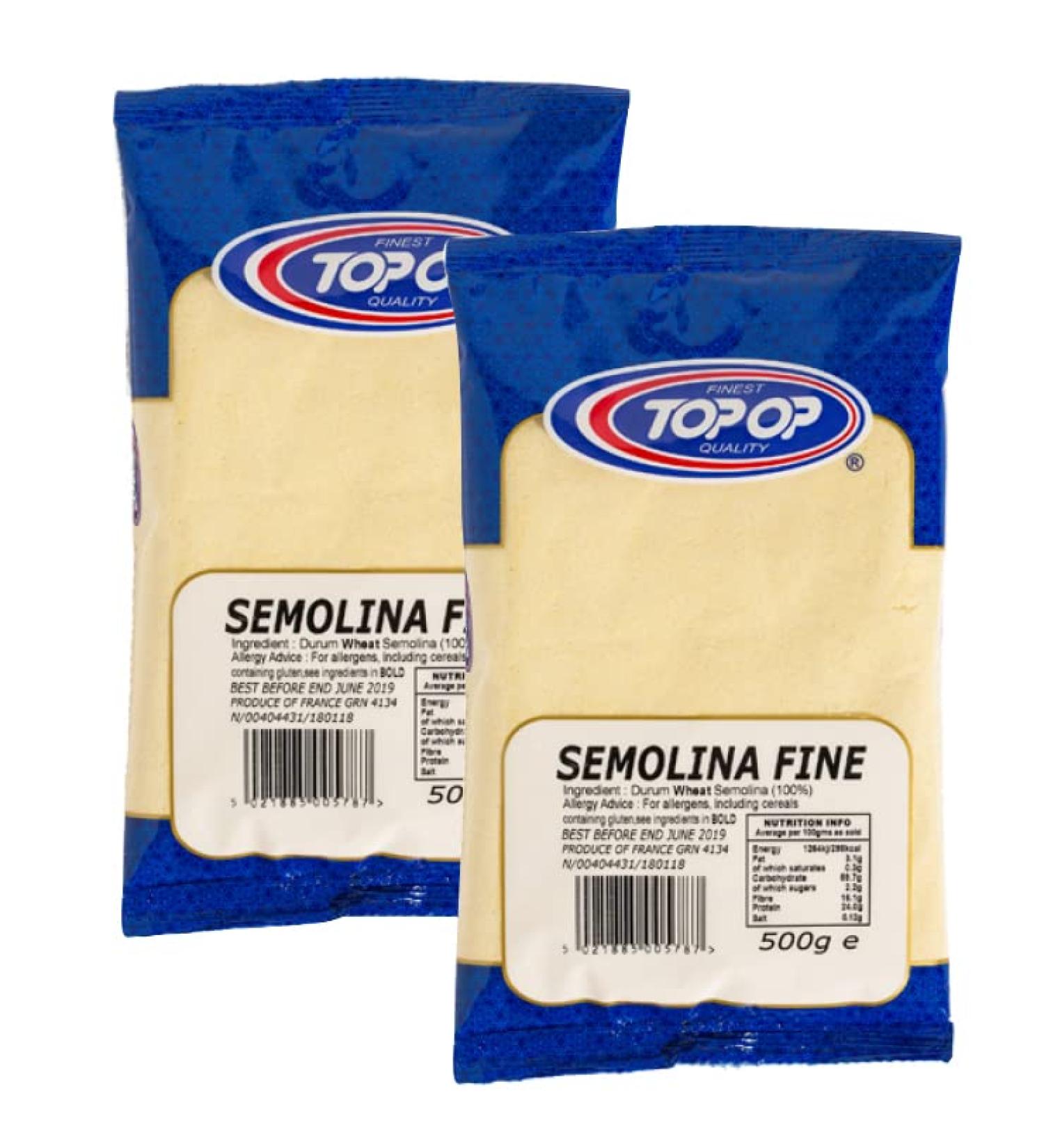 Top op Semolina Fine 500g (Pack of 2) - Also known as Suji - Used to make Pasta Pizza Bread and Biscuit Doughs