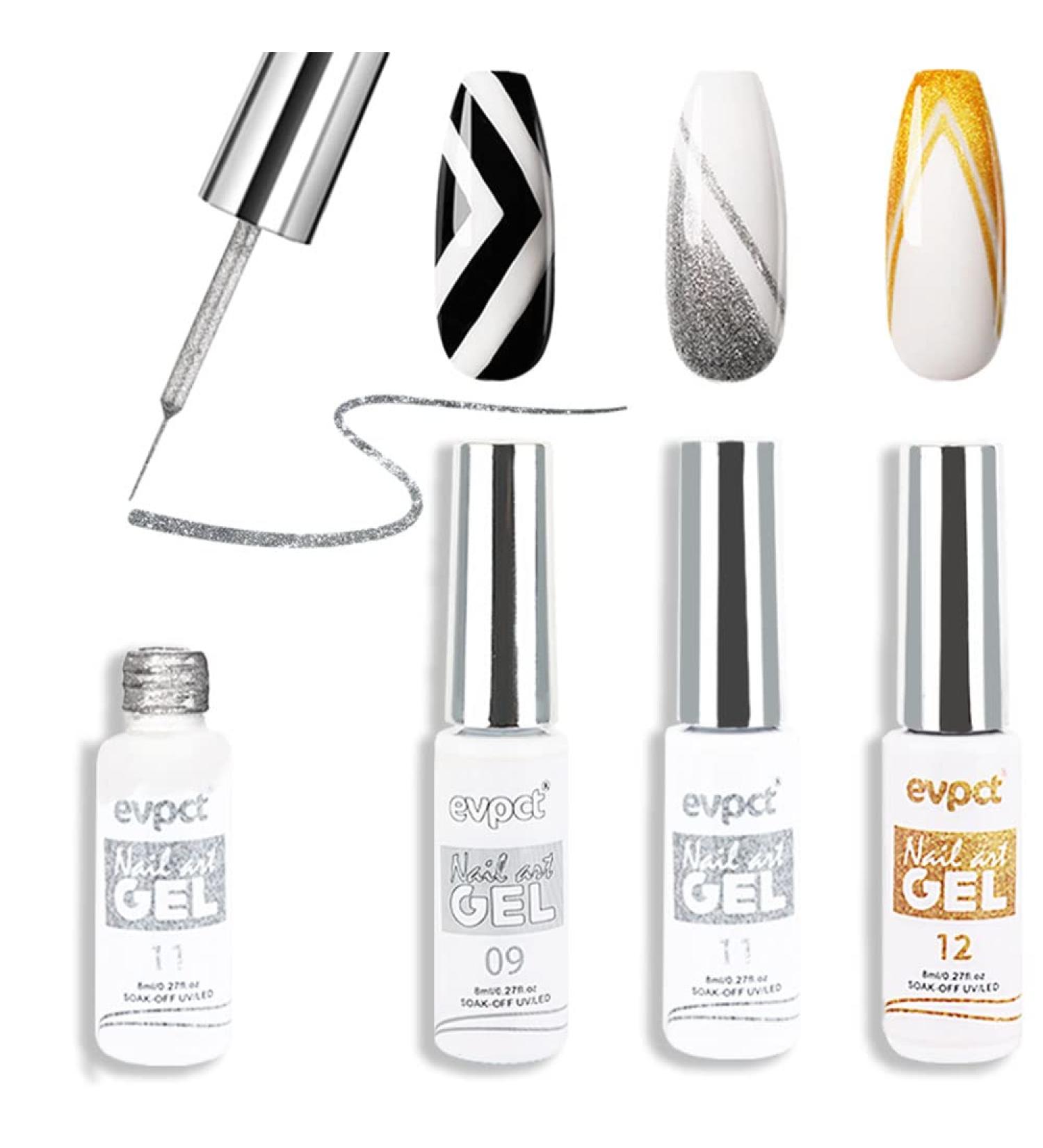 3Pcs Metallic Gold Gel Liner Nail Art Polish Set - Silver, White, and Gold | Thin Brush Painted Design | Soak off Curing for Nail Manicure Painting - 0.27 Fl Oz (Pack of 3) - Buy Online on GoSupps.com