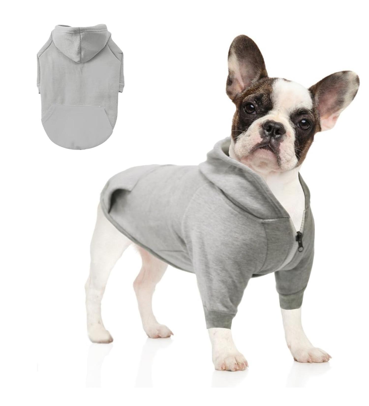 Meioro Warm Zip Hooded Sweater for Dogs | Cute Pet Hoodies for French Bulldogs & Pugs | L Gray - Perfect for Any Season! - Buy Online on GoSupps.com