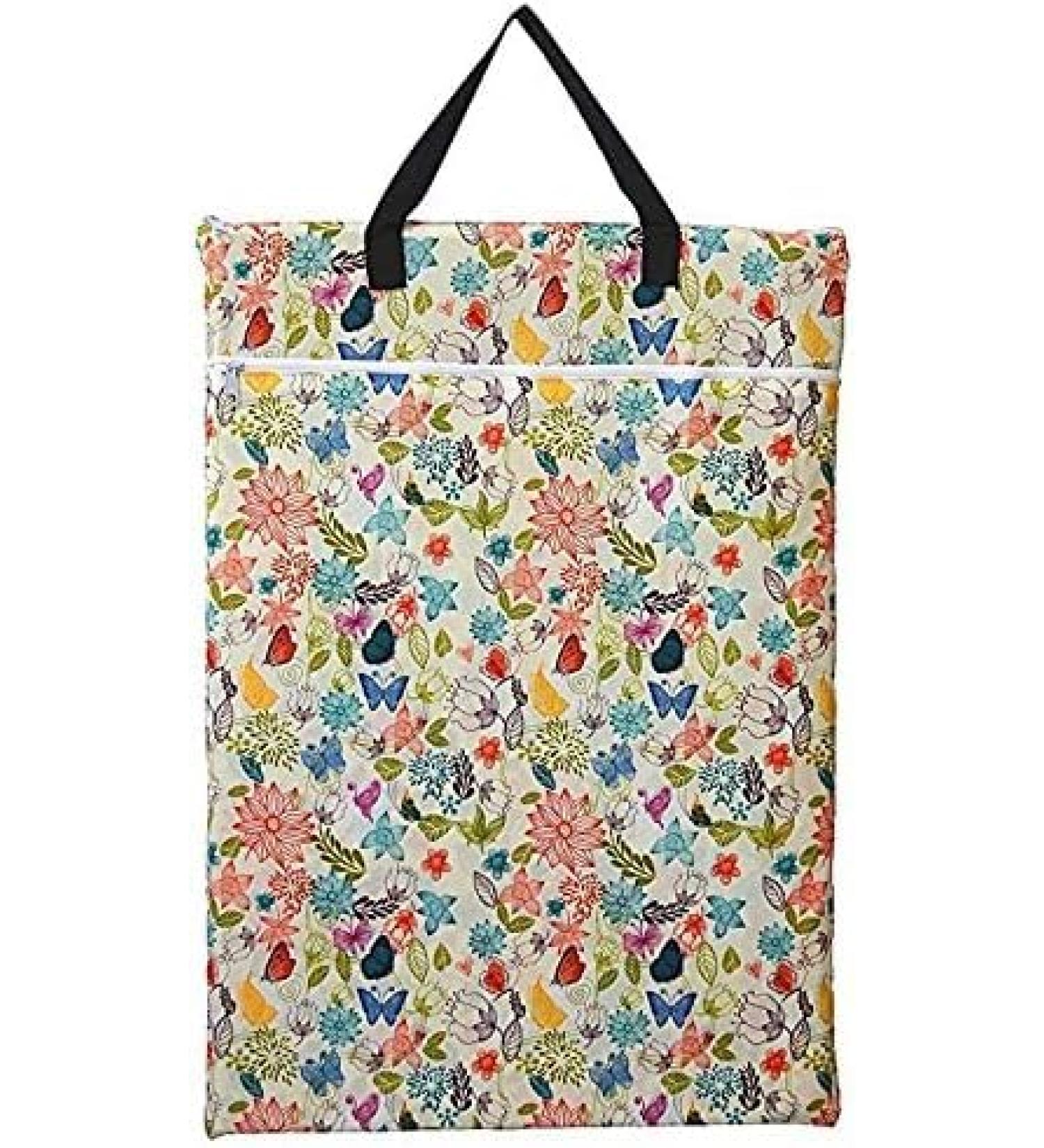 Large Hanging Wet/Dry Cloth Diaper Pail Bag for Reusable Diapers or Laundry (Bloom)