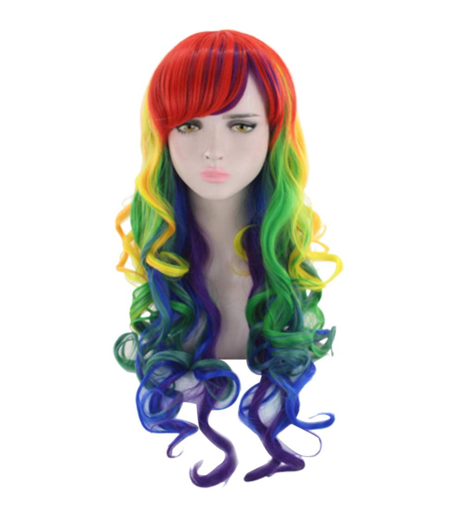 Lurrose Long Curly Rainbow Wig - Wavy Cosplay & Halloween Wig for Women | International Shipping Available - Buy Online on GoSupps.com