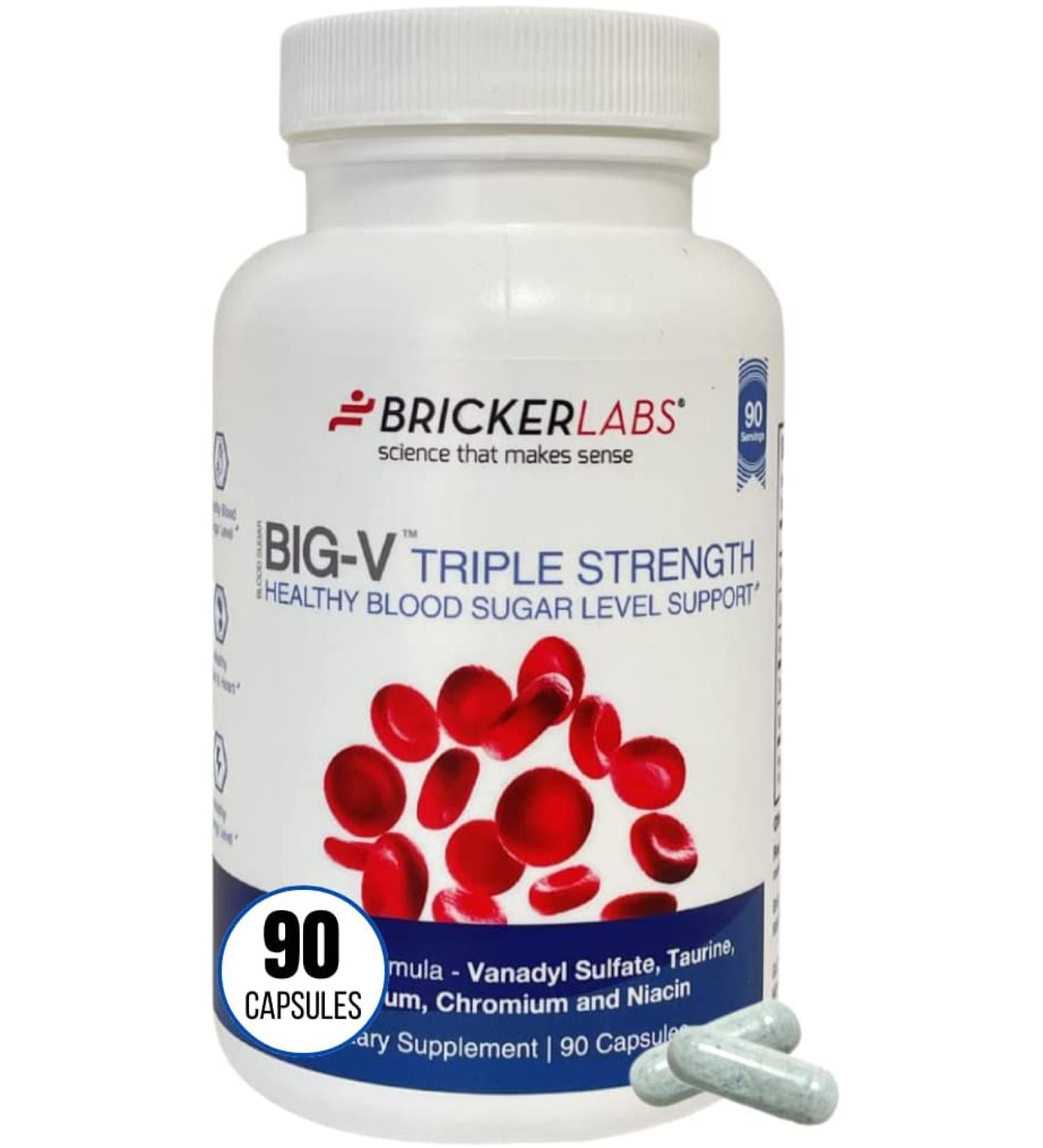 Big-V Triple Strength Dietary Supplement with Vanadyl Sulfate 30mg, Taurine 800mg, Selenium, Chromium, Niacin - Blood Sugar Support - 90 Capsules - Buy Online on GoSupps.com