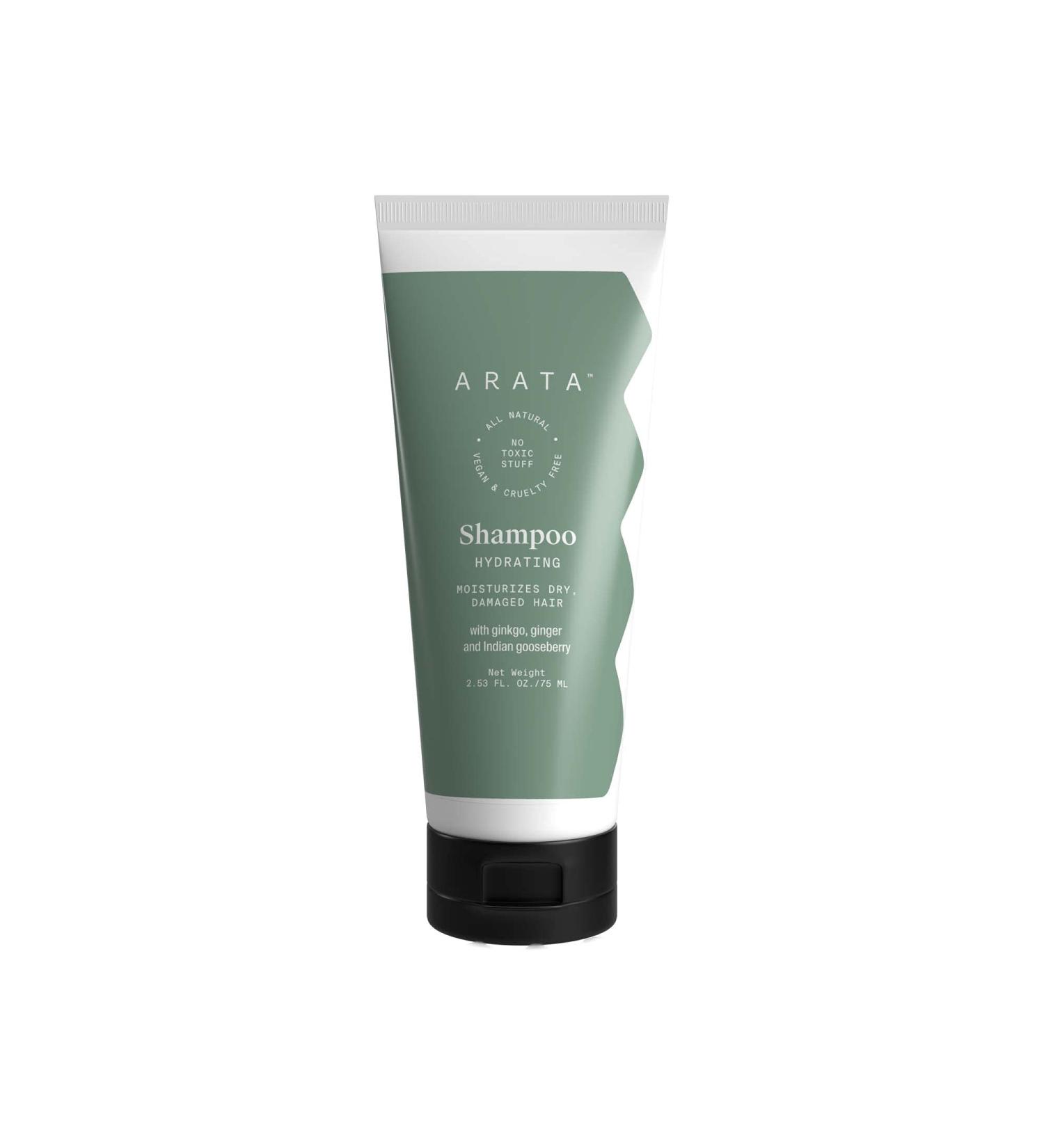Arata Hydrating Shampoo - All Natural Vegan Formula with Ayurvedic Ginger & Ginkgo | Moisturizes Dry Hair | 2.5 Fl Oz | Cruelty-Free - Buy Online on GoSupps.com
