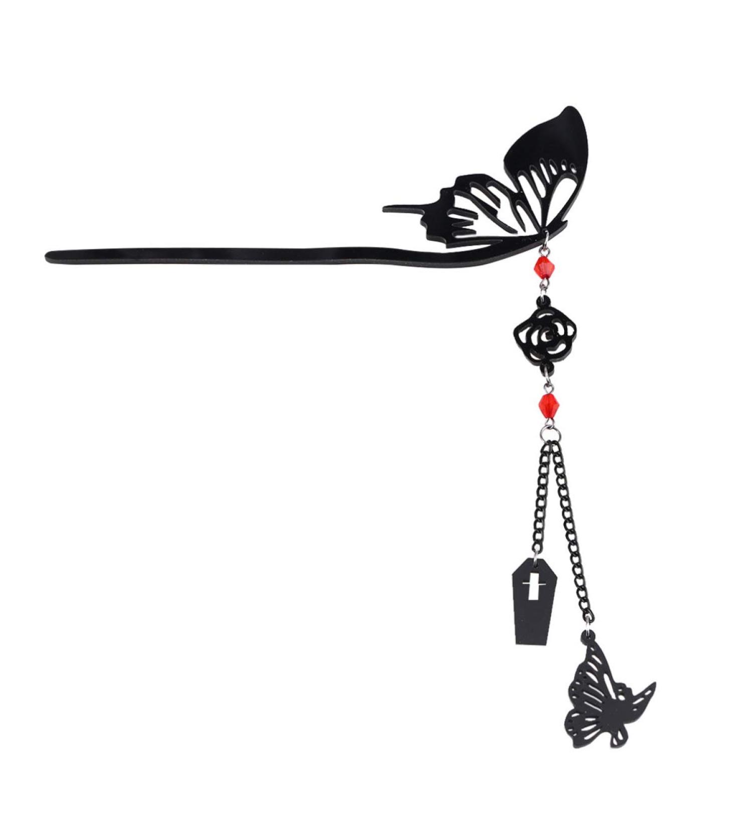 Frcolor Butterfly Rose Flower Hair Stick - Retro Chinese Hairpin with Tassel for Women & Girls - Elegant Hair Decor - Buy Online on GoSupps.com