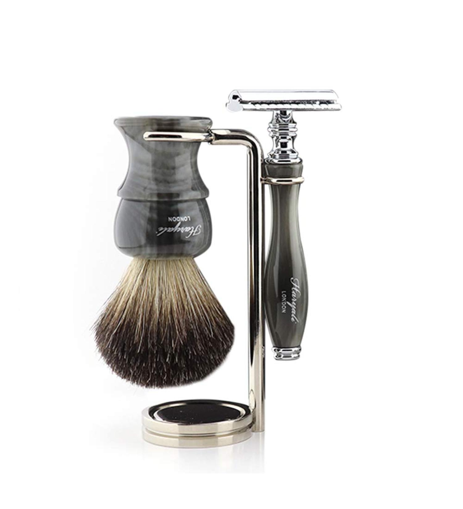 Haryali London Luxury Men's Shaving Set | Double Edge Safety Razor Black Badger Hair Brush & Stand - Premium Grooming Essentials for Ultimate Shave Experience - Buy Online on GoSupps.com