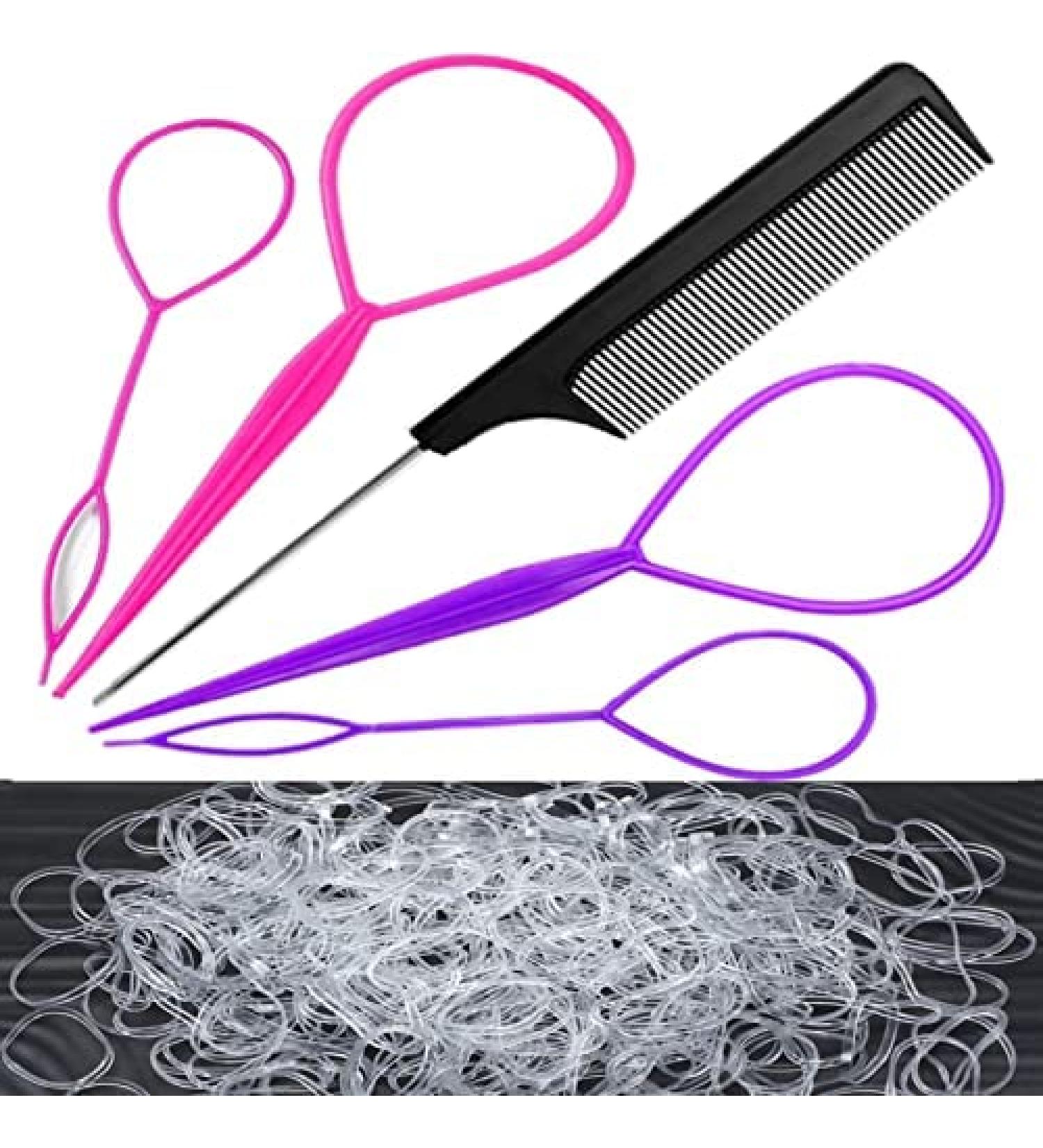 1000Pcs Clear Elastic Hair Bands with 4 Topsy Tail Tools - French Braid & Ponytail Styling Set for Girls, Women - Includes Rat Tail Comb - Buy Online on GoSupps.com