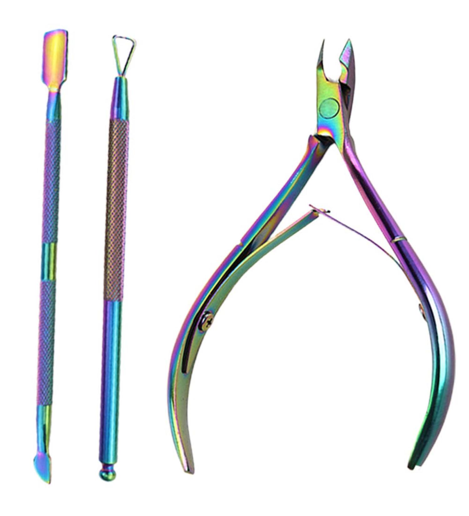 FUNZZY Manicure Pedicure Tool Nail Cutter Cuticle Nippers Kits Cuticle Pusher Cleaner Trimmer Sharp Cuticle Remover Tools for 3 Pcs - Buy Online on GoSupps.com