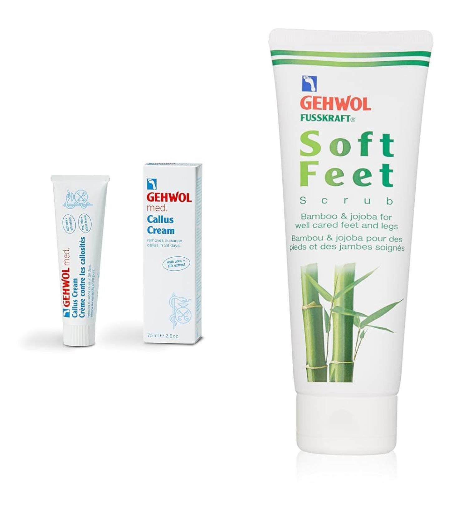 Gehwol Med Callus Cream 75 milliliters & Fusskraft Soft Feet Scrub Bamboo and Jojoba 125 ml. - Buy Online on GoSupps.com