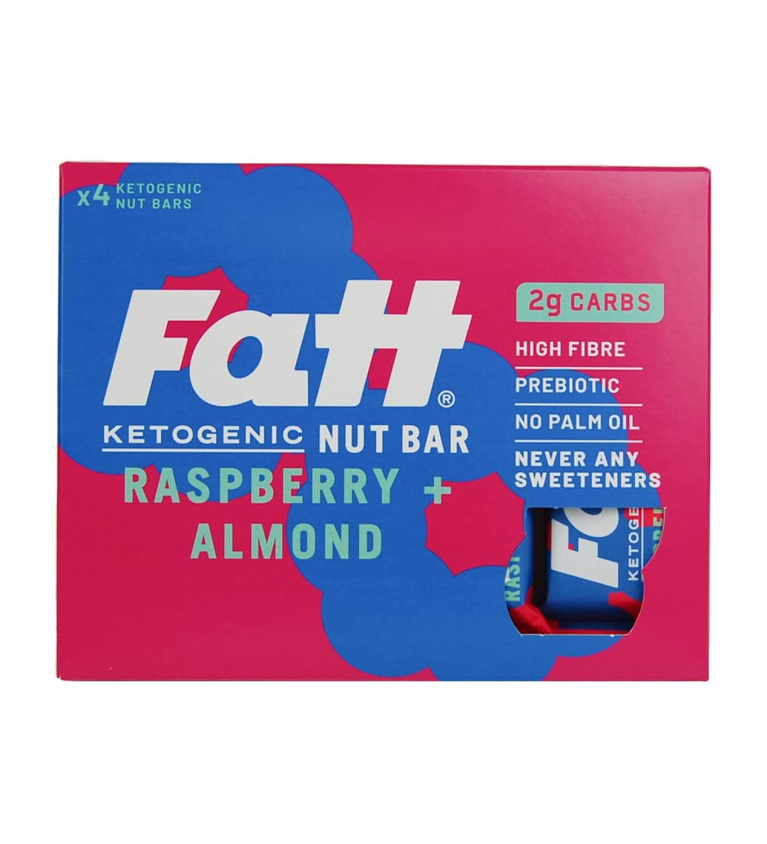Fatt Keto Nut Bars - Raspberry & Almond 4 Pack | Low-Carb Gluten Free Clean Keto Snack Bars | High-Fibre Super Fats | Vegan & Sweetener-Free - Buy Online on GoSupps.com