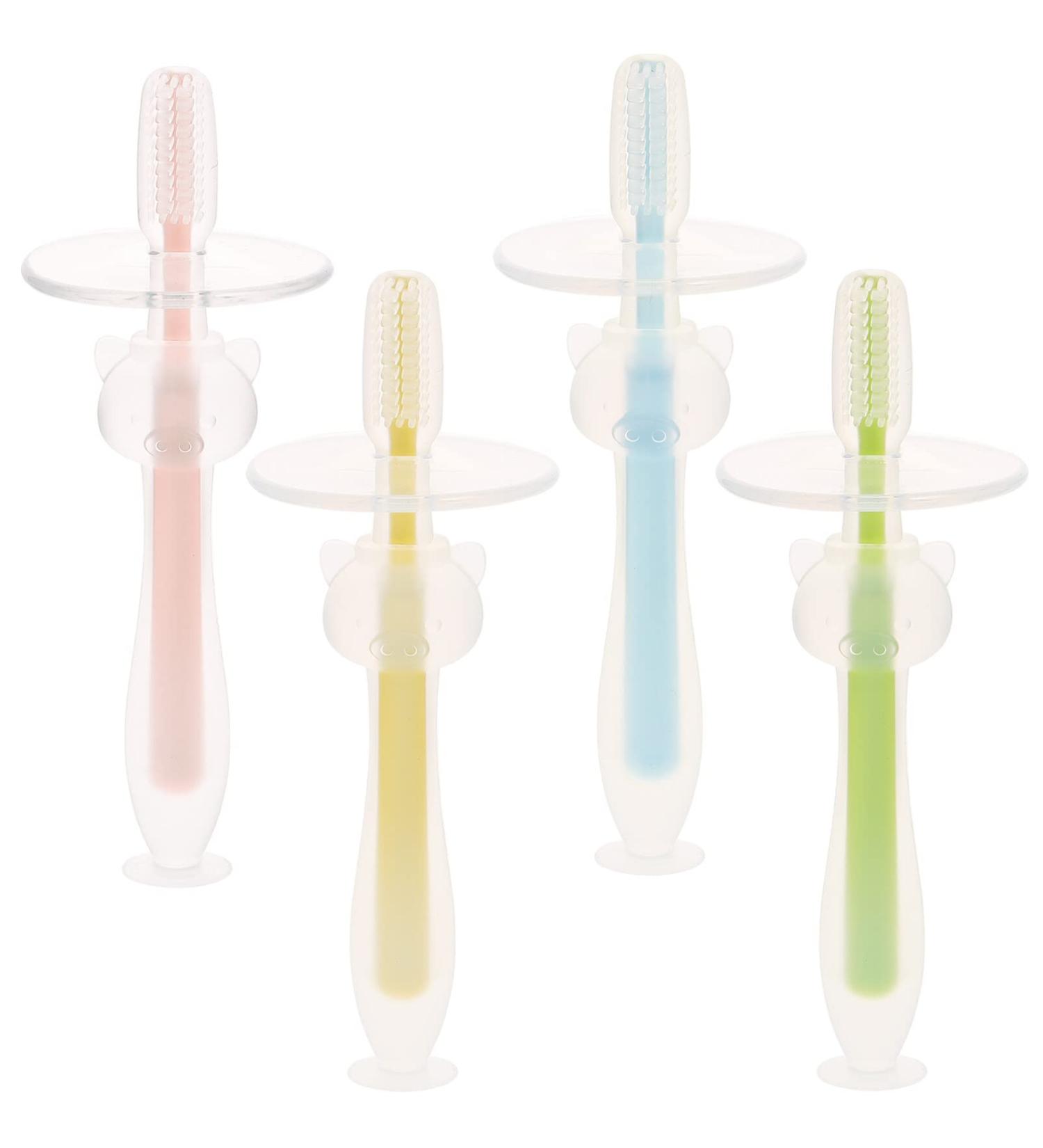 Beaupretty 4pcs Baby Toothbrush Set | Infant Suction Toothbrush | Silicone Oral Cleaner for Newborns | Best Baby Mouth Cleaner - Buy Online on GoSupps.com