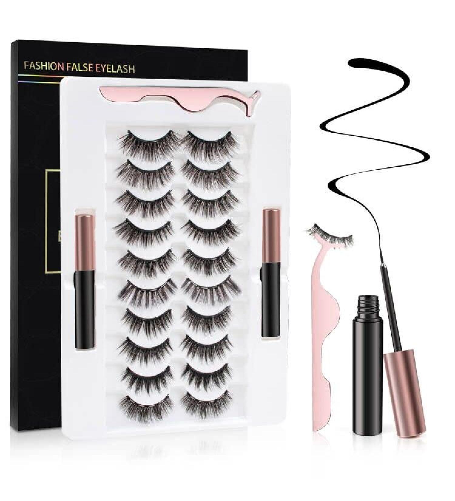 Magnetic Eyelashes Kit with Eyeliner - Natural False Eyelashes, 10 Pairs, Tweezers Included - Buy Online on GoSupps.com