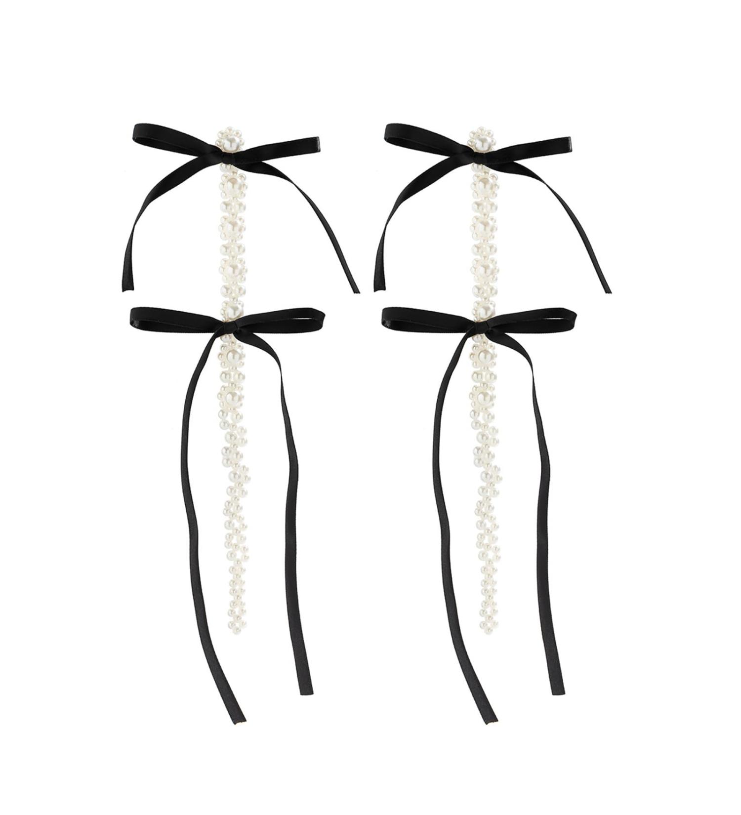 Feyley Earrings - Elegant Bow Pearl Charm Tassel Jewelry for Women & Girls | Perfect Gift in Black - Buy Online on GoSupps.com