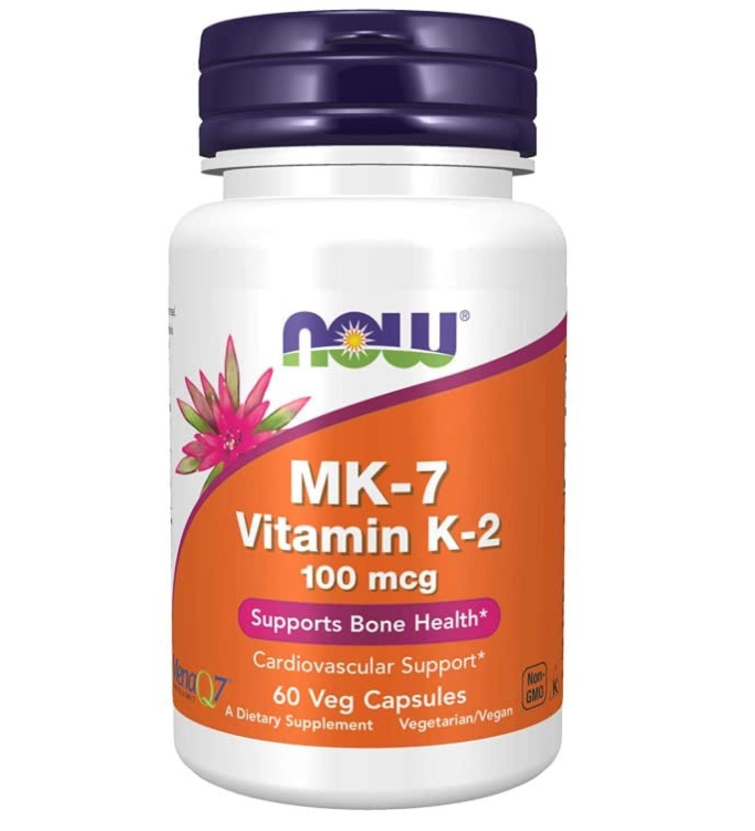NOW Foods MK-7 Vitamin K2 100mcg - 60 Vegan Capsules | Premium Quality for Bone & Heart Health - Shop Internationally - Buy Online on GoSupps.com