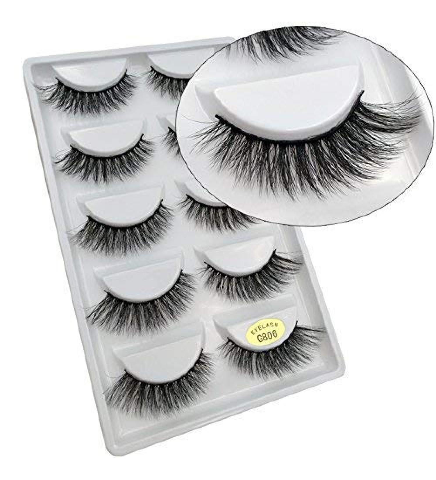Buy 5 Pairs Long 3D False Eyelashes Natural Look - G806 Black Eyelash Extensions for Glamorous Makeup | International Shipping Available - Buy Online on GoSupps.com