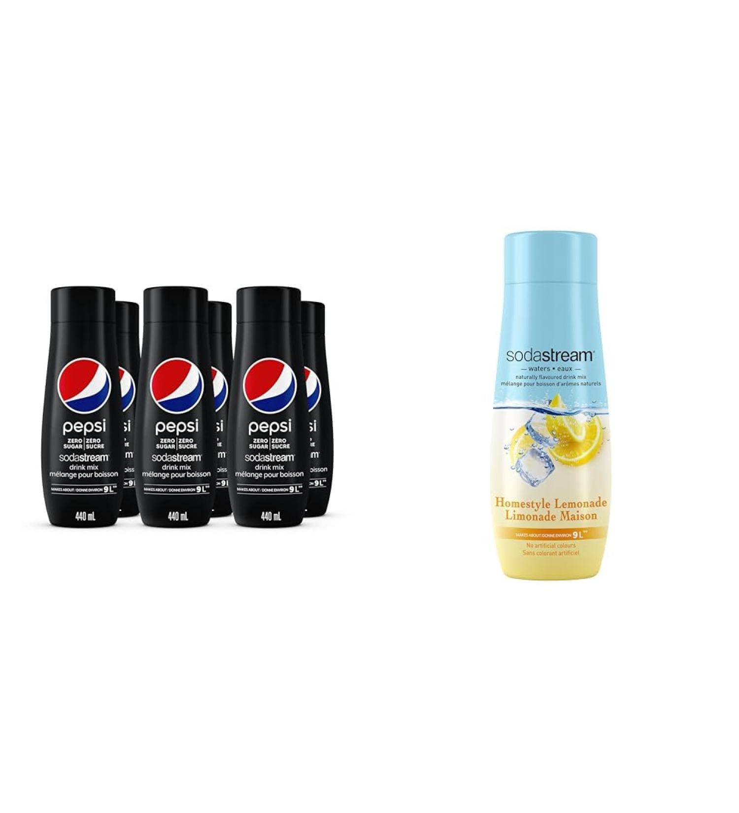 Pepsi Zero Sugar Flavour for SodaStream 440mL x 6 (Makes 54L) & Fruits Cloudy Home Lemonade 440 milliliters - Buy Online on GoSupps.com