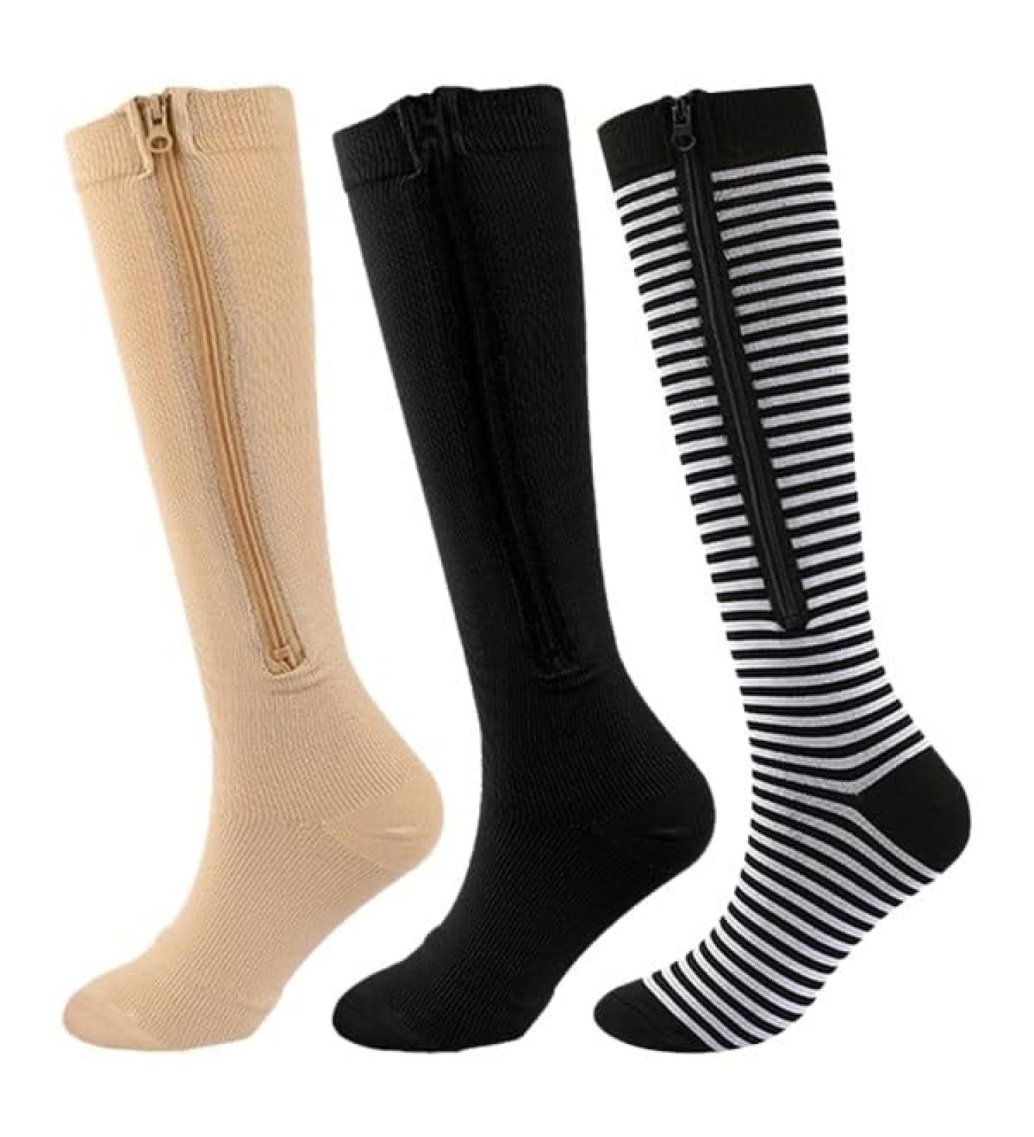 WOOAUTO 3 Pairs Compression Stockings 15-20 mmHg - Zip Compression for Varicose Veins & Swollen Legs - Ideal for Athletes Travel and Edema - XXL Size - Buy Online on GoSupps.com
