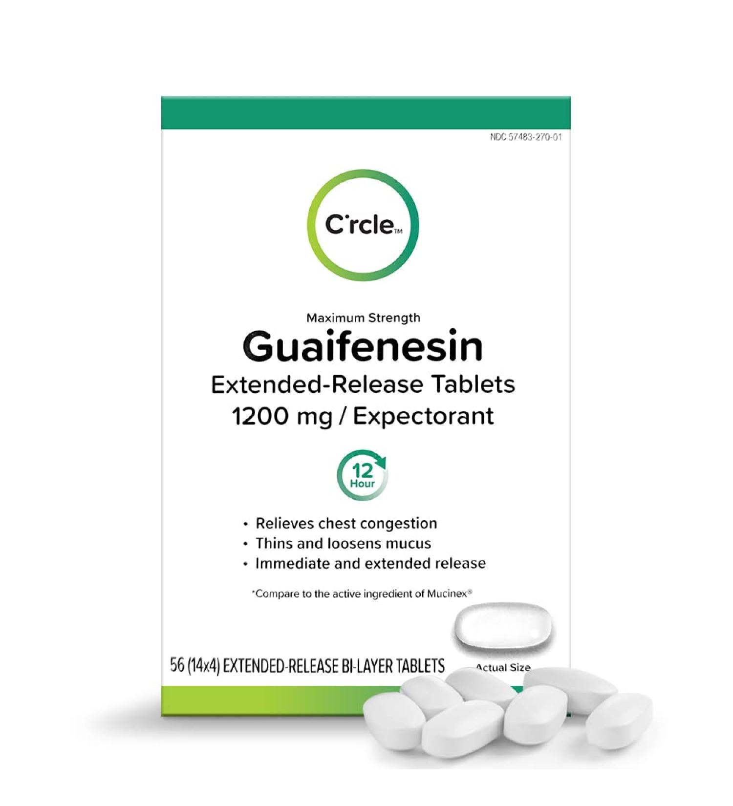 C'rcle Guaifenesin 1200mg Tablets - 56 Count for Chest Congestion Relief | Expectorant Mucus Relief | Extended Release Decongestant - 12-Hour Relief - Buy Online on GoSupps.com