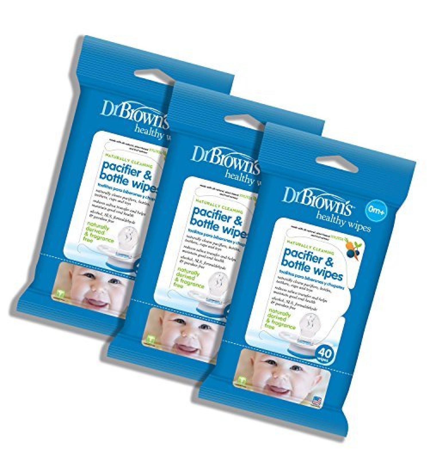 Dr. Brown's Pacifier and Bottle Wipes 40 Count, Pack of 3 - 3 Pack | Convenient Pacifier & Bottle Cleaning Wipes - Buy Online on GoSupps.com