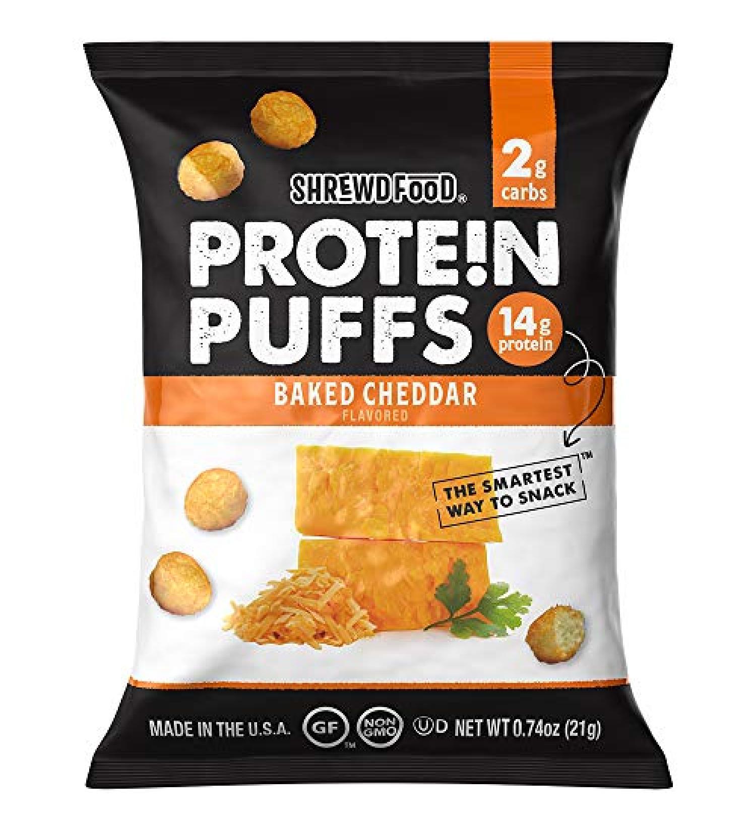 Shrewd Food Protein Puffs â€“ High Protein, Low Carb, Gluten-Free Baked Cheddar Snacks | Keto & Non-GMO | 8-Pack - Buy Online on GoSupps.com