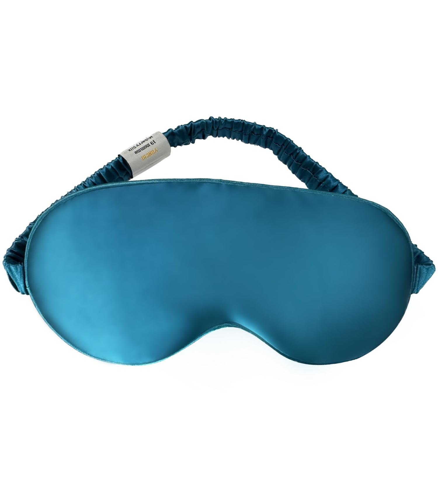 Yunchi 100% Silk Eye Mask for Men & Women - Comfortable Bio Satin Sleeping Mask 19 Momme Pure Mulberry Fabric Peacock Blue - Buy Online on GoSupps.com