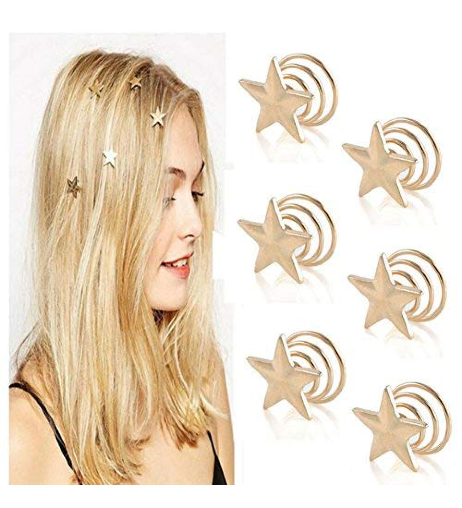 Aysekone 6 Pcs/Pack Delicate Bridesmaid Gift Gold Wedding Hair Pins Clips Bridal Star Hairpin Spiral Hair Claw Stick Headwear Barrettes for Women Girls Hair Accessories