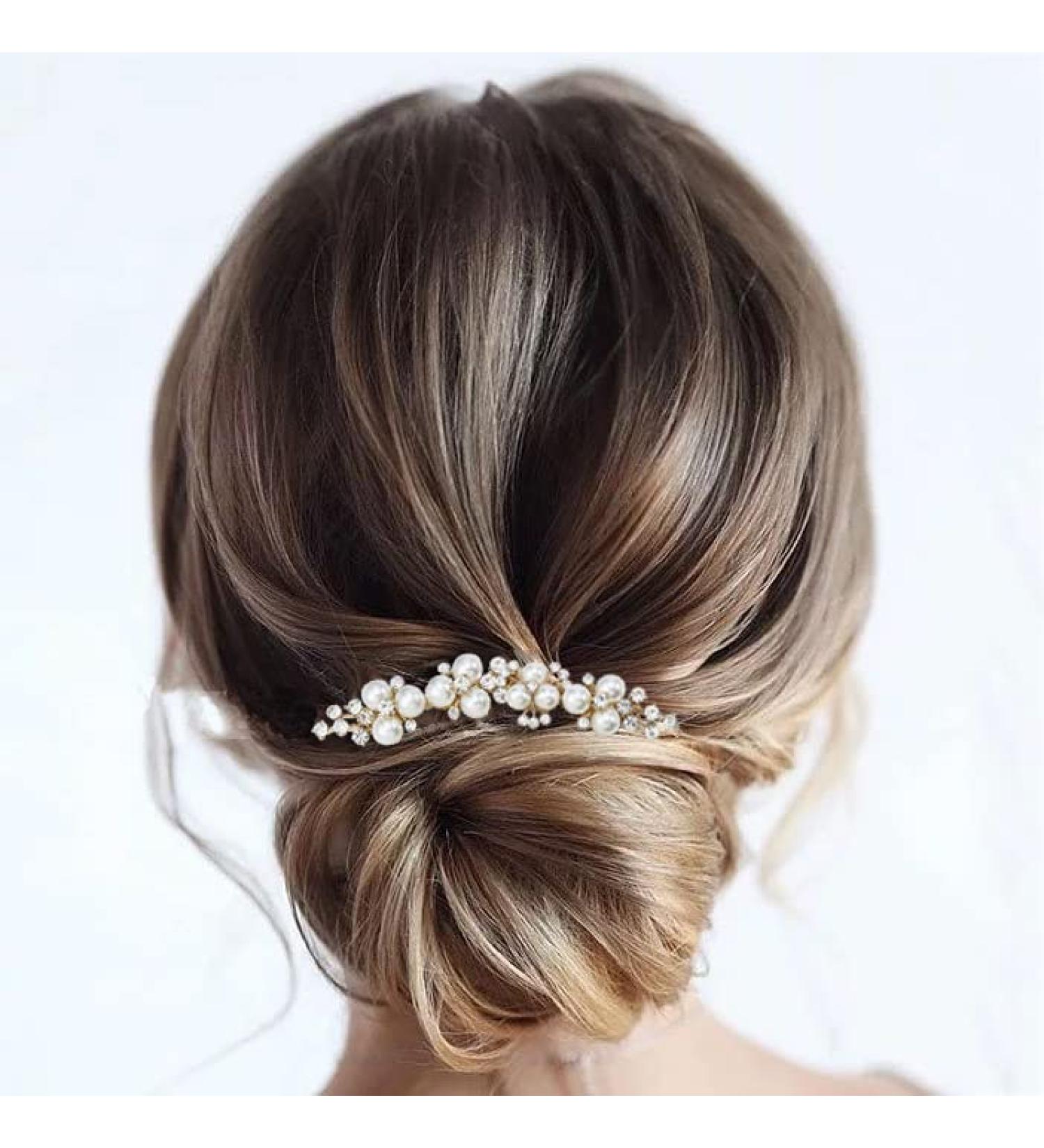 Brishow Gold Pearls Wedding Hair Combs - Bridal Accessories for Women and Girls - Buy Online on GoSupps.com