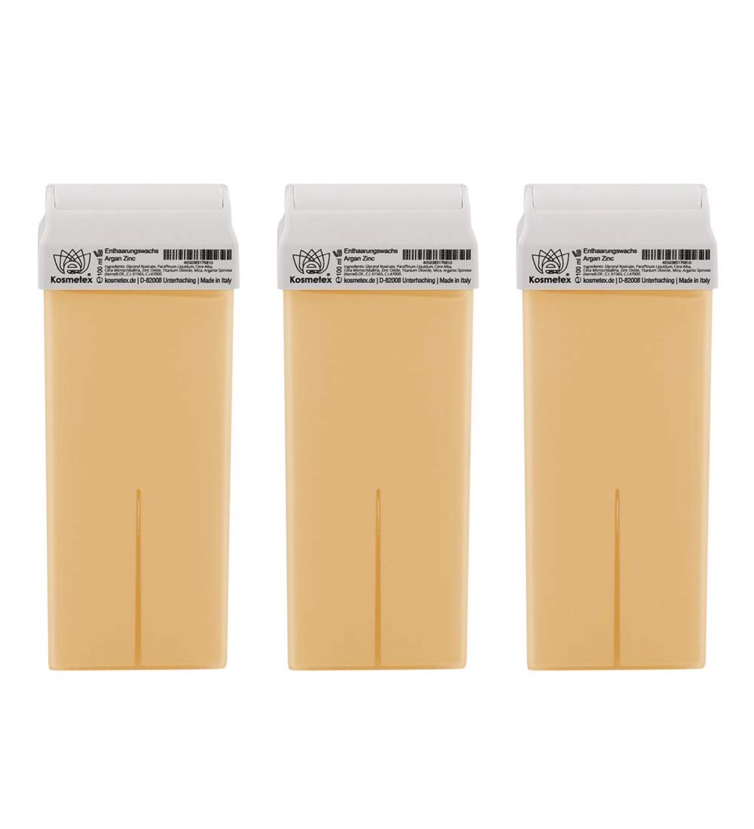 Kosmetex Warm Wax Cartridges - Zinc Argan Oil & Titanium Roller 100ml (3-Pack) for Smooth Hair Removal - Buy Online on GoSupps.com