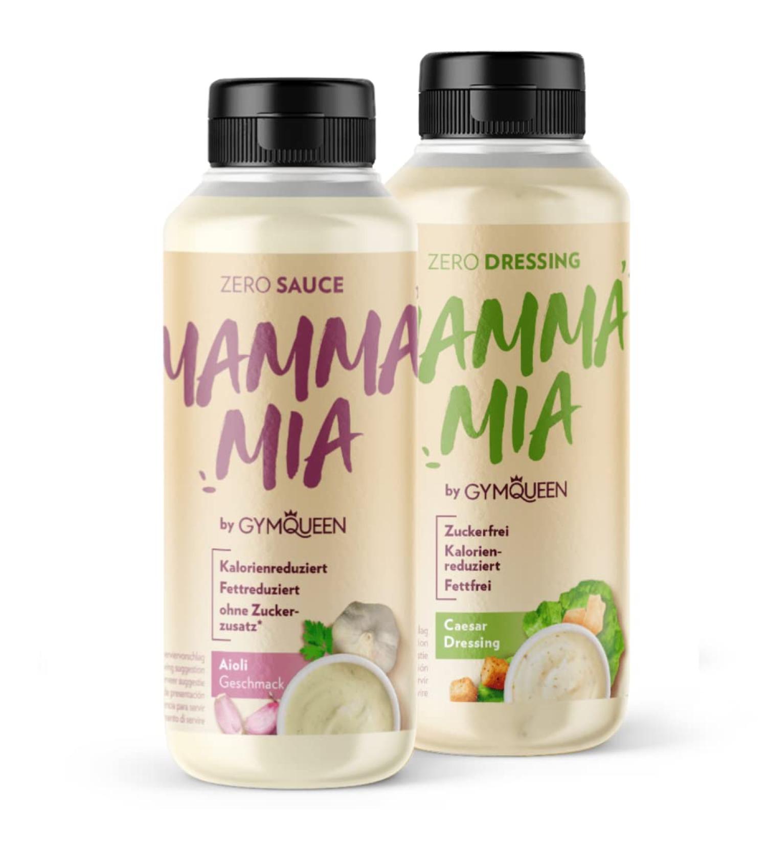 Gymqueen Mamma Mia Zero Sauce 2x265ml - Low-Calorie Fat-Free Sugar-Free Aioli & Caesar Dressing - Perfect for Refined Dishes & Salads - Vegetarian Option - Buy Online on GoSupps.com