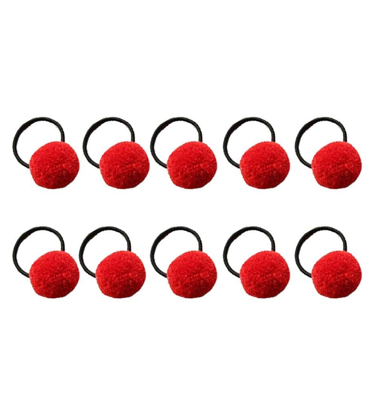 10 Elastic Ball Hair Ties - Plush Pom Pom Ponytail Holders for Women & Girls - Red - Comfortable & Practical - Buy Online on GoSupps.com