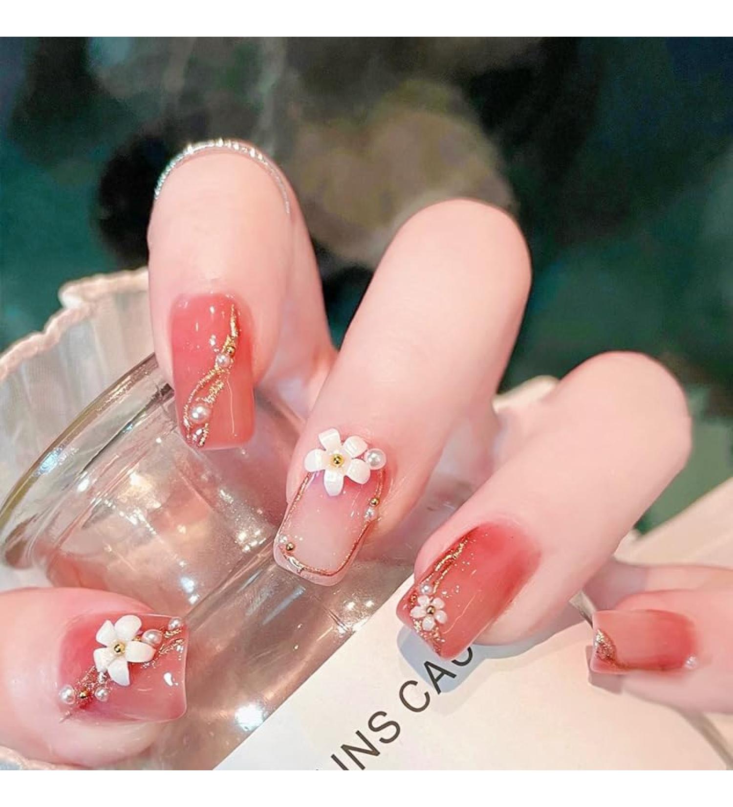 24Pcs/Set Press On Nails Camellia Flower Nail Patch With Three-dimensional Flower False Nails Acrylic Fake Nails Full Cover Nails Tips Artificial Finger Manicure Press on nails for Women and Girls - Buy Online on GoSupps.com