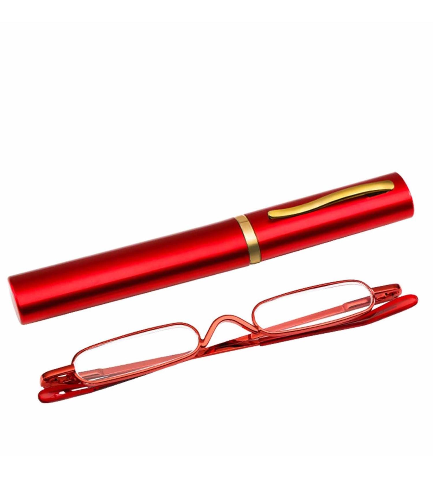 Mini Metal Reading Glasses for Men & Women | Portable Blue Light Blocking Readers | Compact 1.0X Red - Buy Online on GoSupps.com