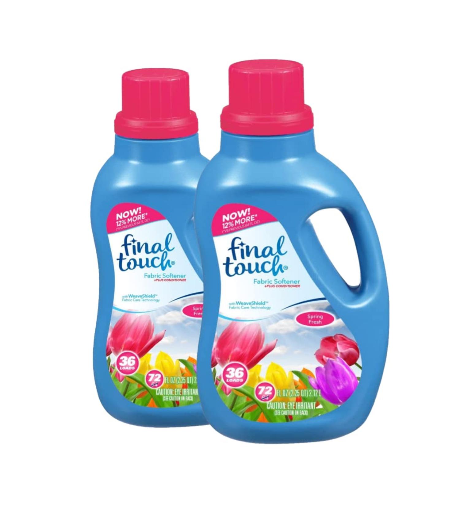 Spring Fresh Liquid Fabric Softener with WeaveShield Fabric Care Technology by Final Touch Softens & Freshens Laundry 72 oz (Pack of 2)