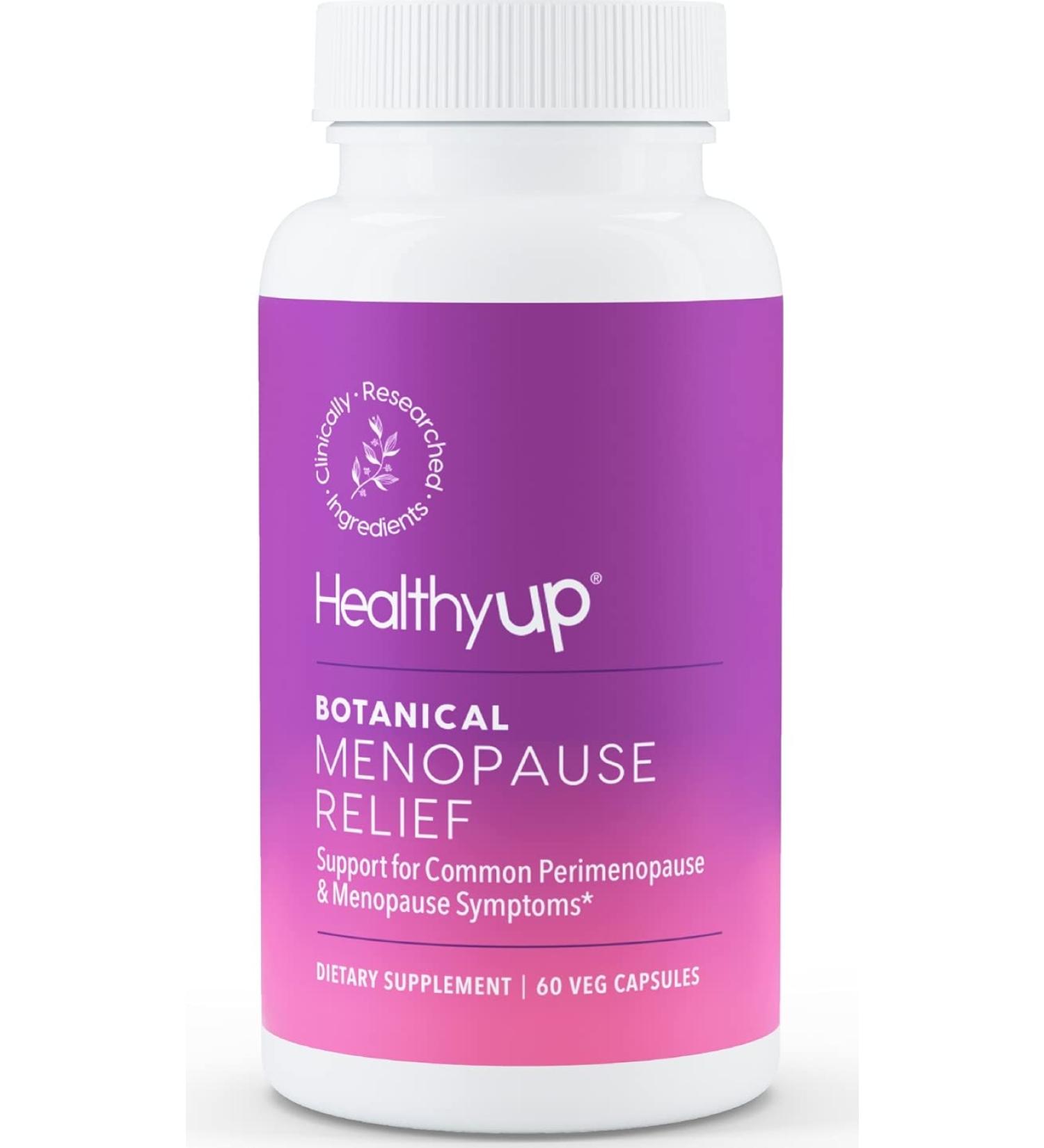 HealthyUp Botanical Menopause Relief Supplements for Women - Night Sweats & Hot Flash Relief, Better Sleep - Clinically Researched Ingredients - 60 Veg Capsules - Estrogen & Soy Free - Buy Online on GoSupps.com