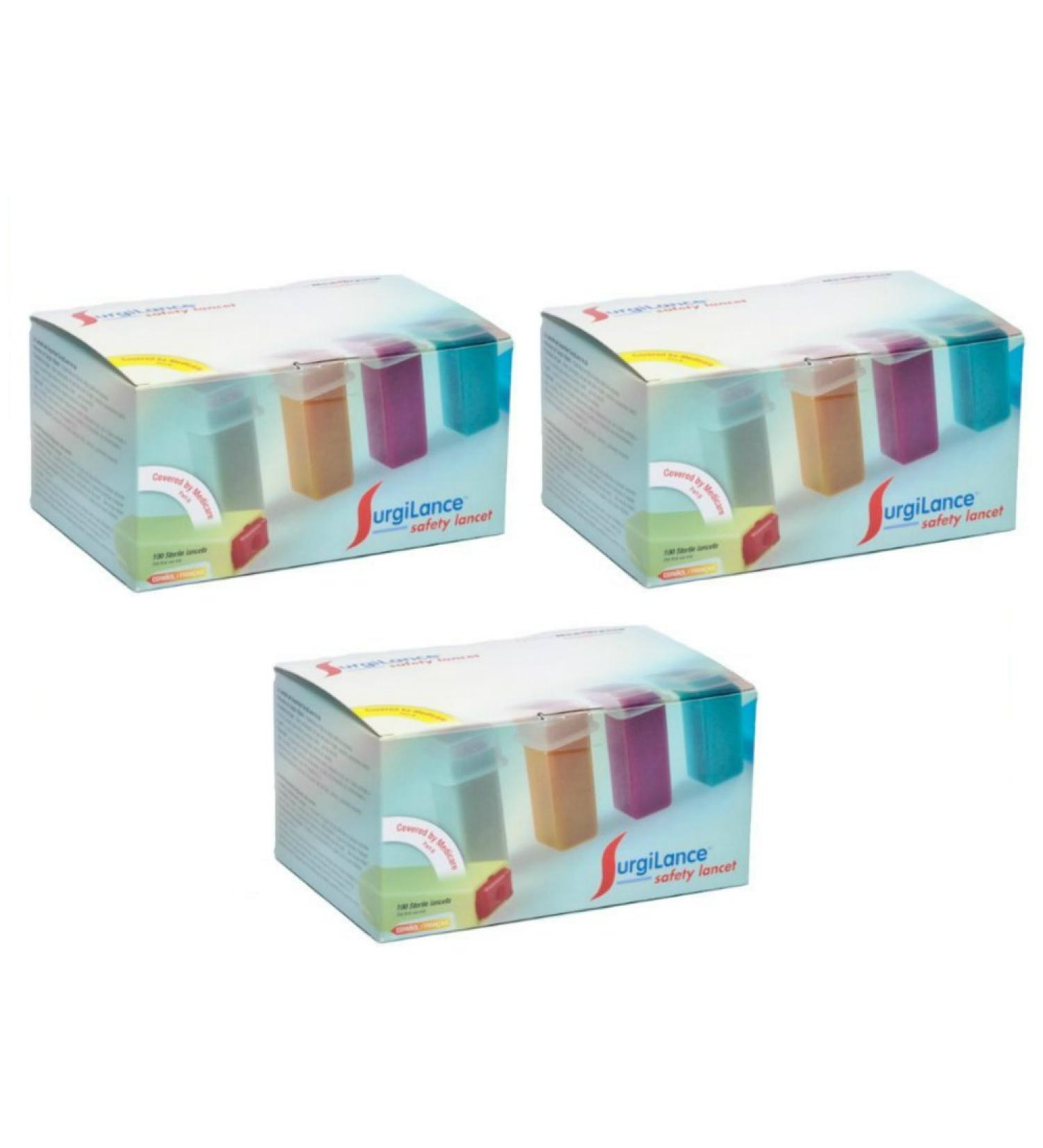 Medipurpose Surgilance Safety Lancet Orange Medium Flow - Model SLN240 - 3 Boxes of 100 Each
