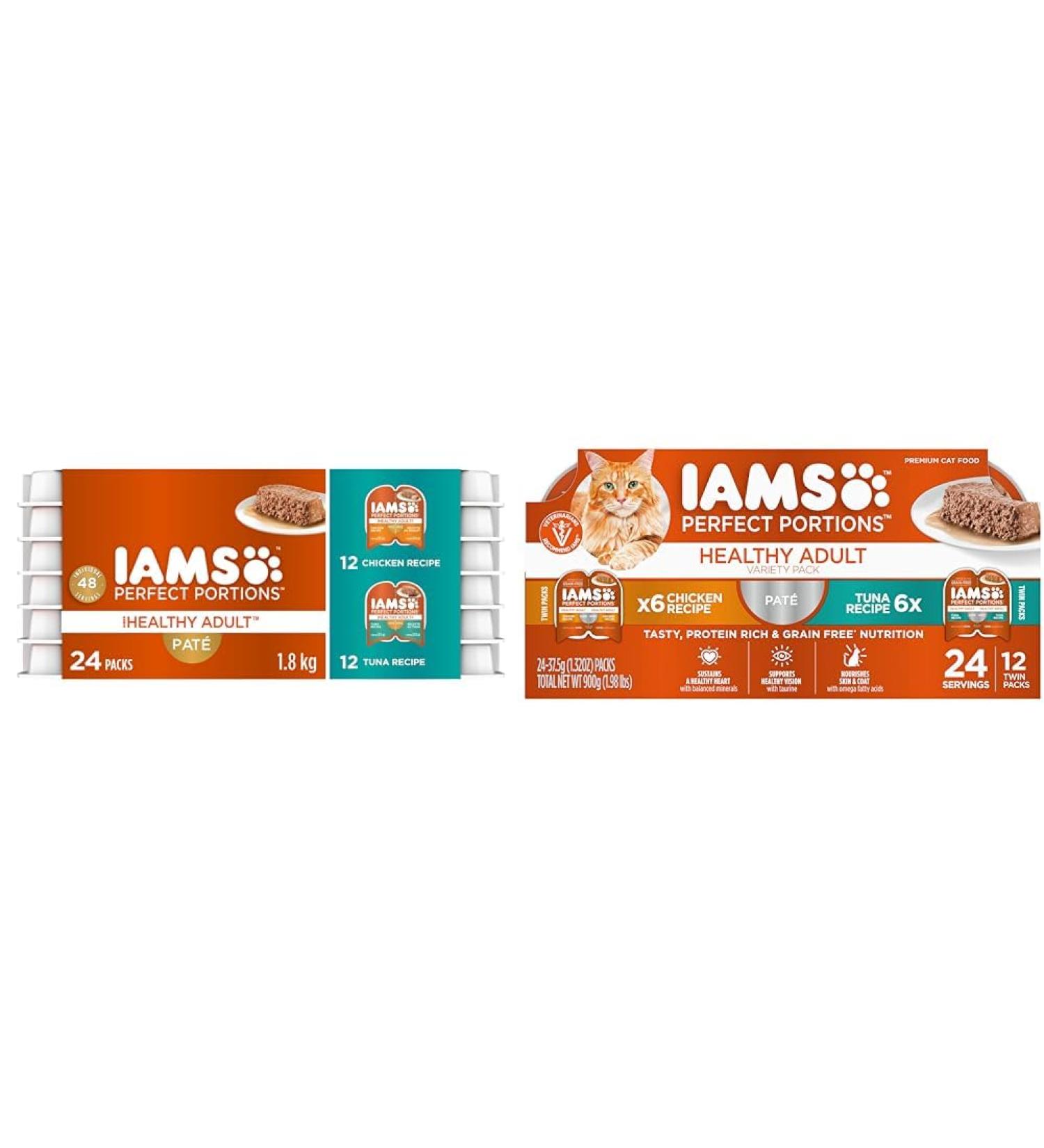 IAMS Perfect Portions Wet Cat Food Adult Grain Free & Perfect Portions Healthy Wet Cat Food Adult Grain Free Pat - Chicken and Tuna 75 g (Pack of 12) Chicken & Tuna Wet Cat Food + Cat Food Pack of 12 - Buy Online on GoSupps.com