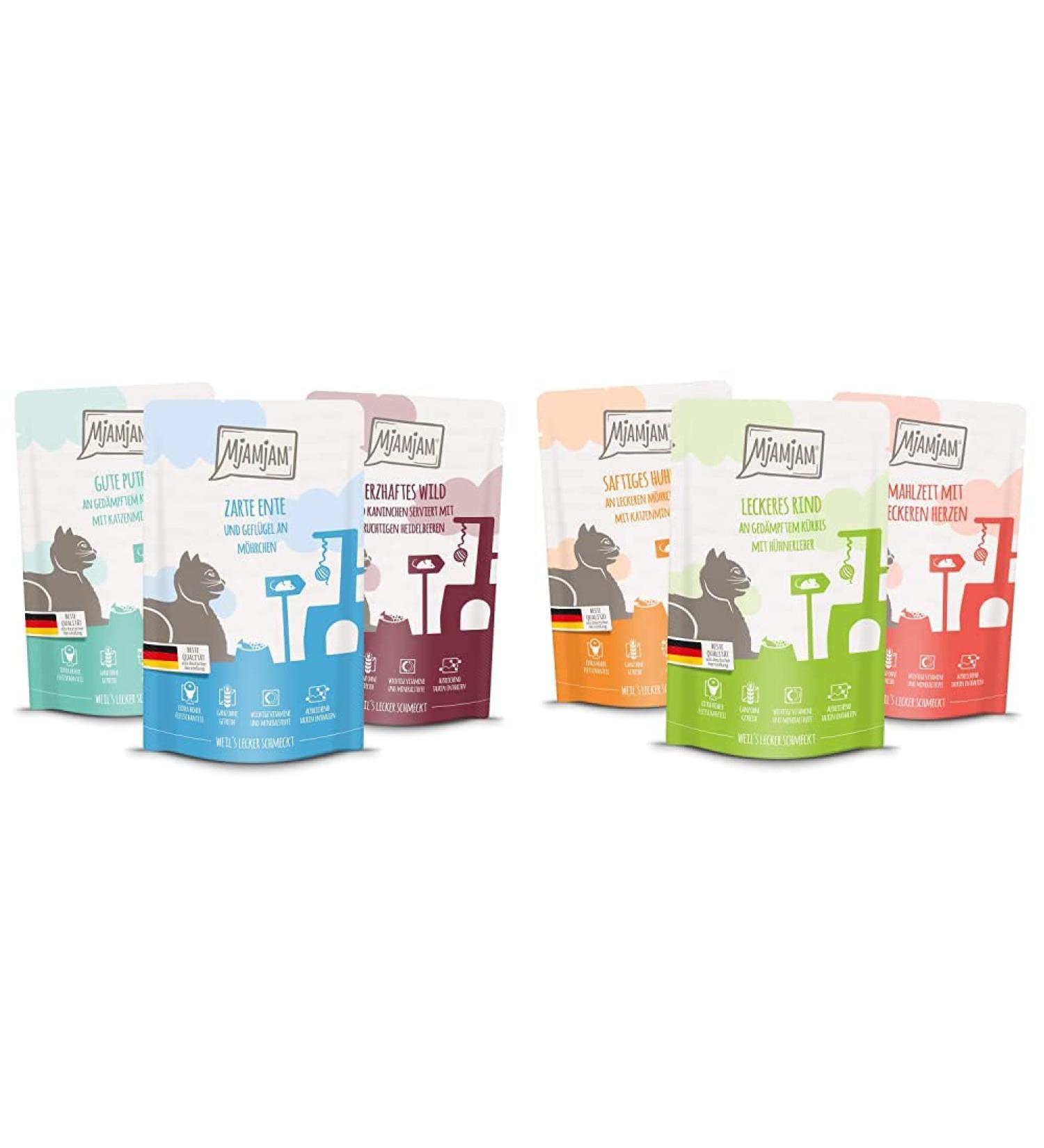 Mjamjam Mix Package II - Premium Wet Cat Food 12-Pack (1.5kg) | Chicken Cattle & Heart Bundle - Buy Online on GoSupps.com