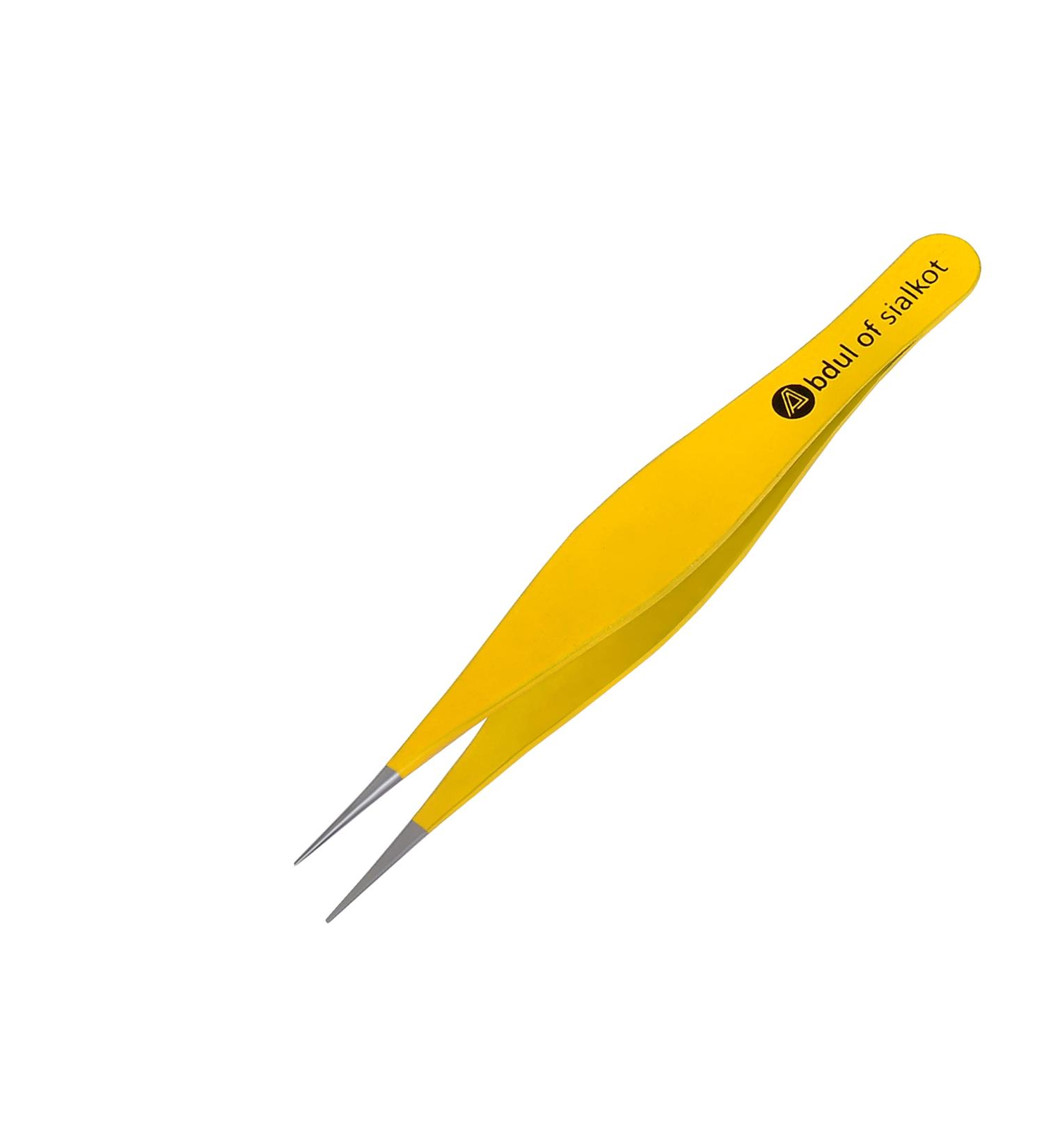 Abdul of Sialkot Pointed Tweezers - Precision Ingrown Hair & Blackhead Removal Tool - Yellow - Buy Online on GoSupps.com