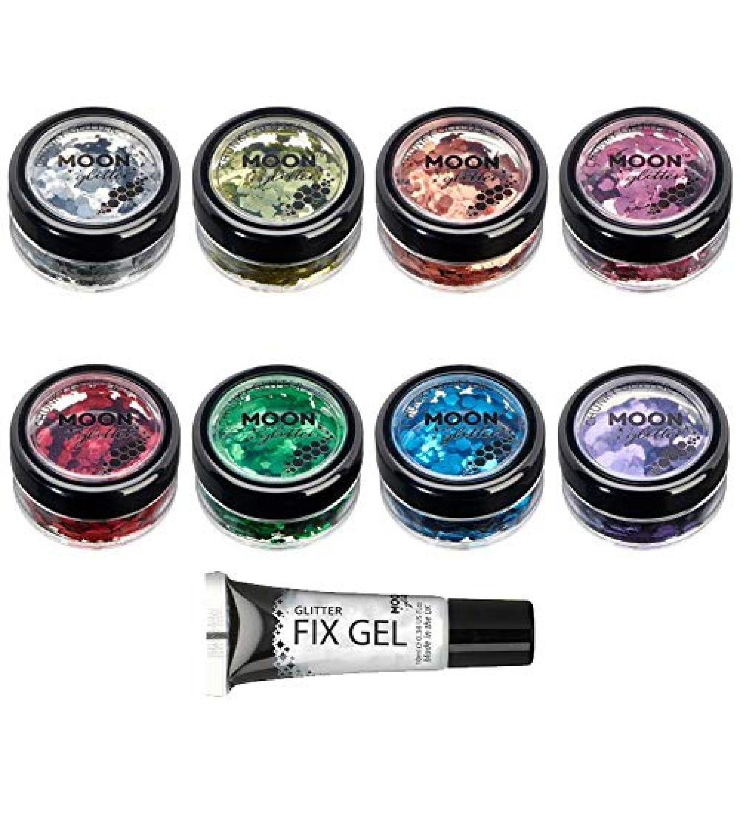 Classic coarse -grained glitter from Moon Glitter - 100% cosmetic glitter for face body nails hair and lips - 3G - set with 8 colors
