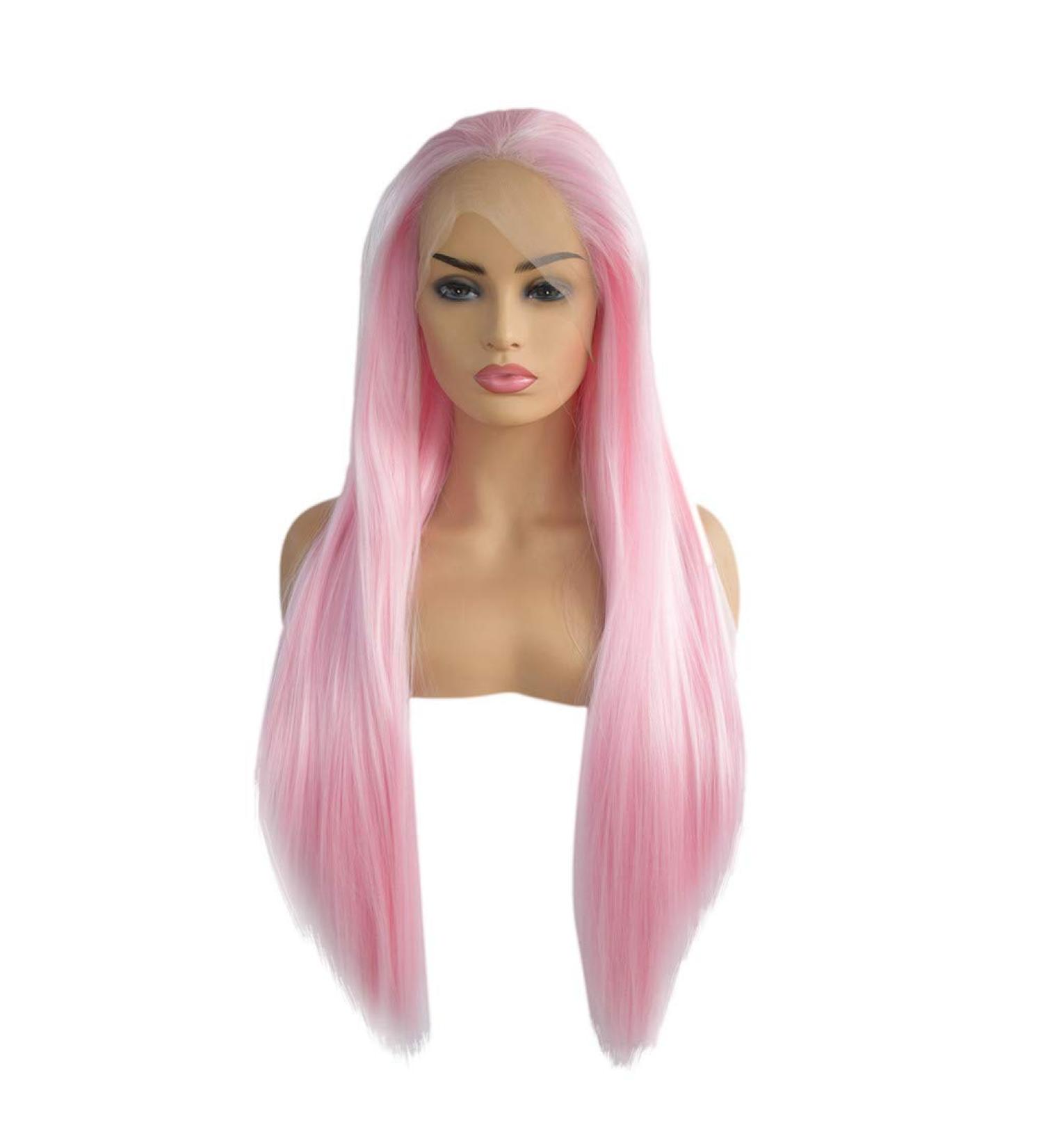 Shop Ladies Long Pink & White Brazilian Straight Wigs - 50s to 80s Curly Party Hair - Buy Online on GoSupps.com