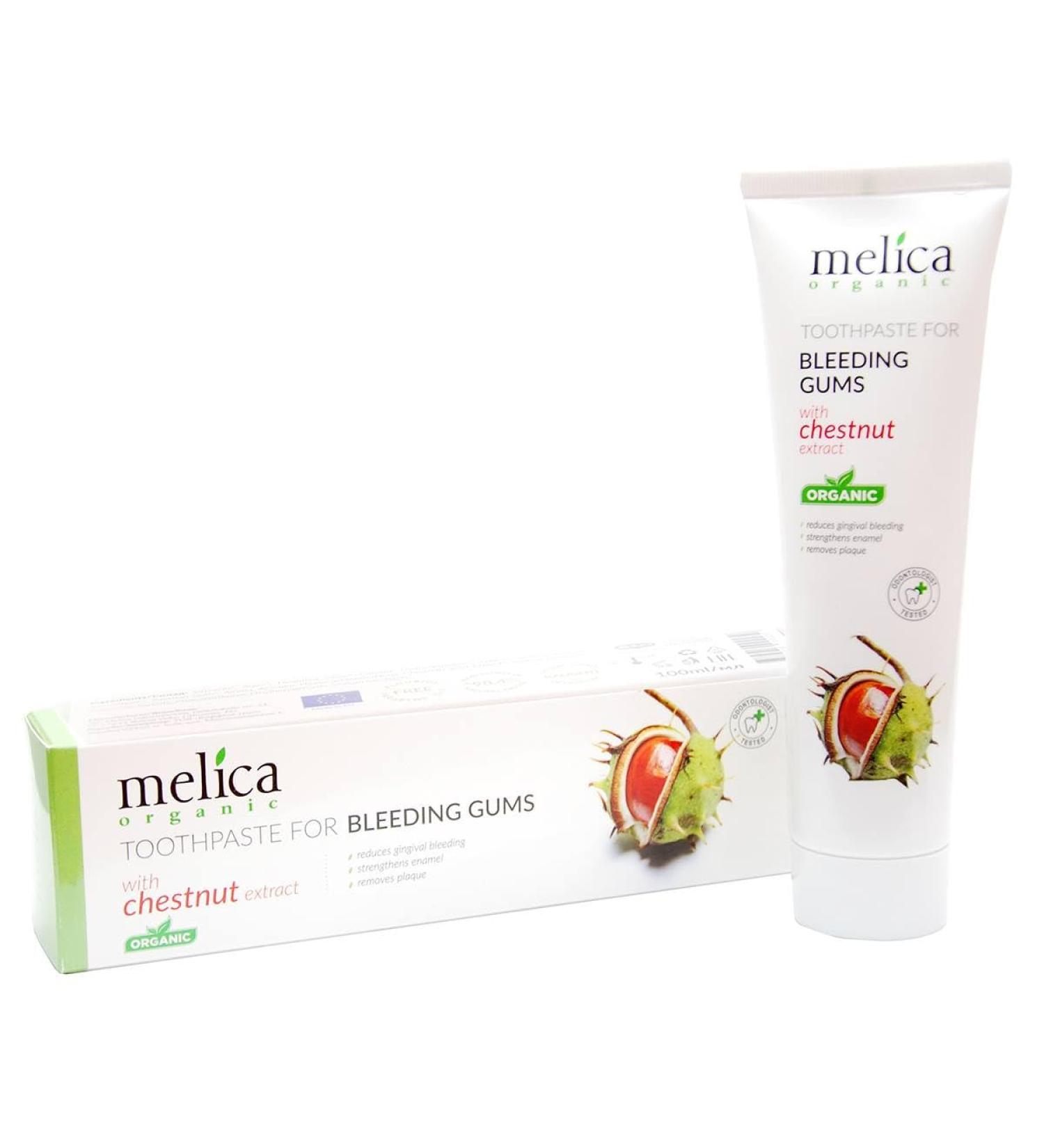 MELICA ORGANIC BIO DENTIST PASTES ORGANIC 98% Natural for Bleeding Gums with CASTINE EXTRACT, XYLITOL and CALCIUM CALCIUM WITHOUT Fluoride, SLS, SLES, parabens, antiseptics 100g