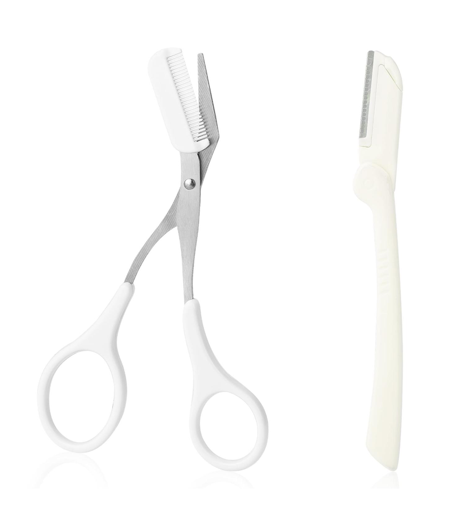 TIESOME Professional Eyebrow Scissors with Comb - Precision Trimmer for Men and Women - Non-Slip Grip - White - Buy Online on GoSupps.com