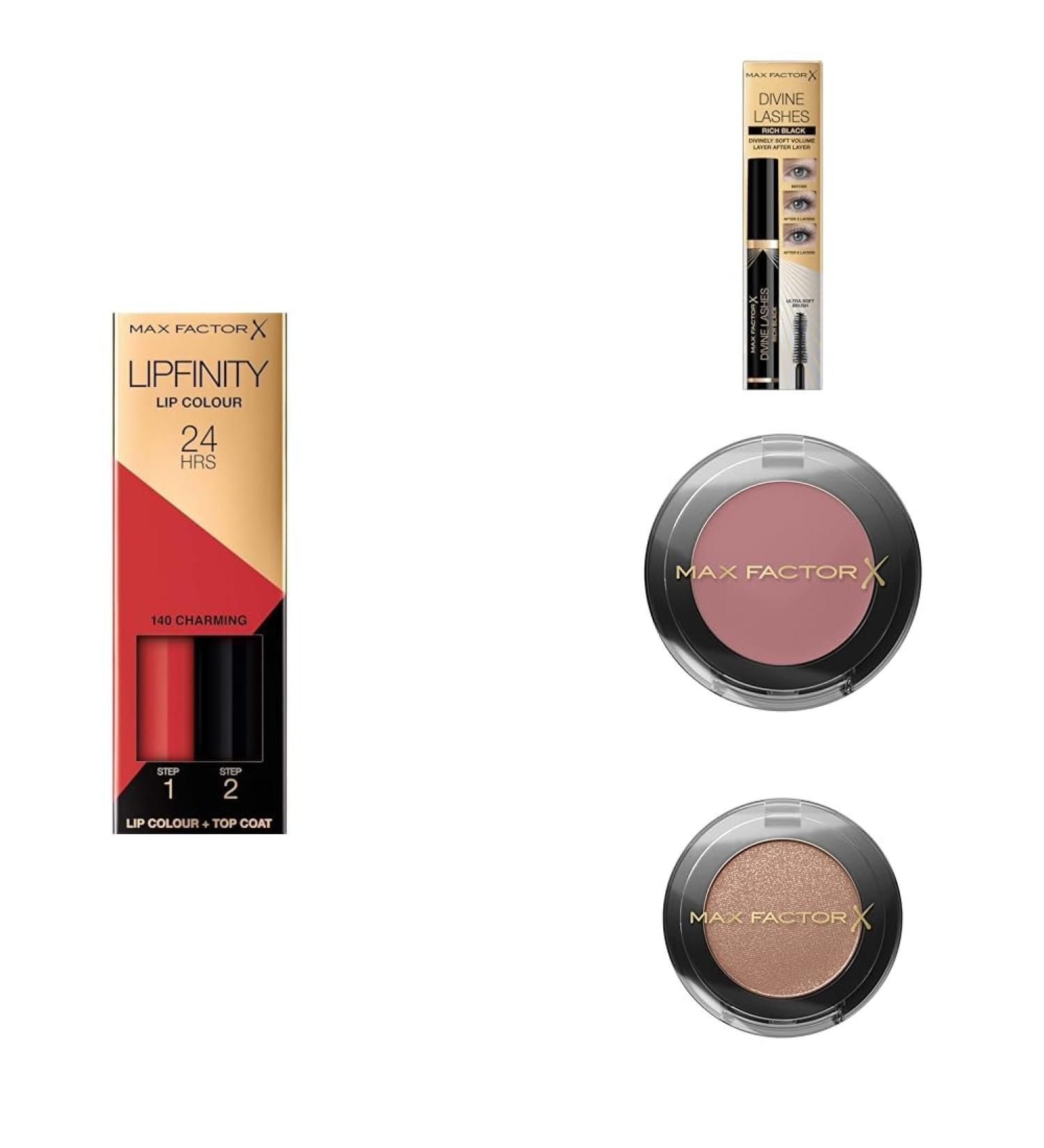 Max Factor Charming Rose Look - Lipzinity 140 Divine Lashes Mascara Mono Eyeshadow Dreamy Aurora & Magnetic Brown - International Shipping Available - Buy Online on GoSupps.com