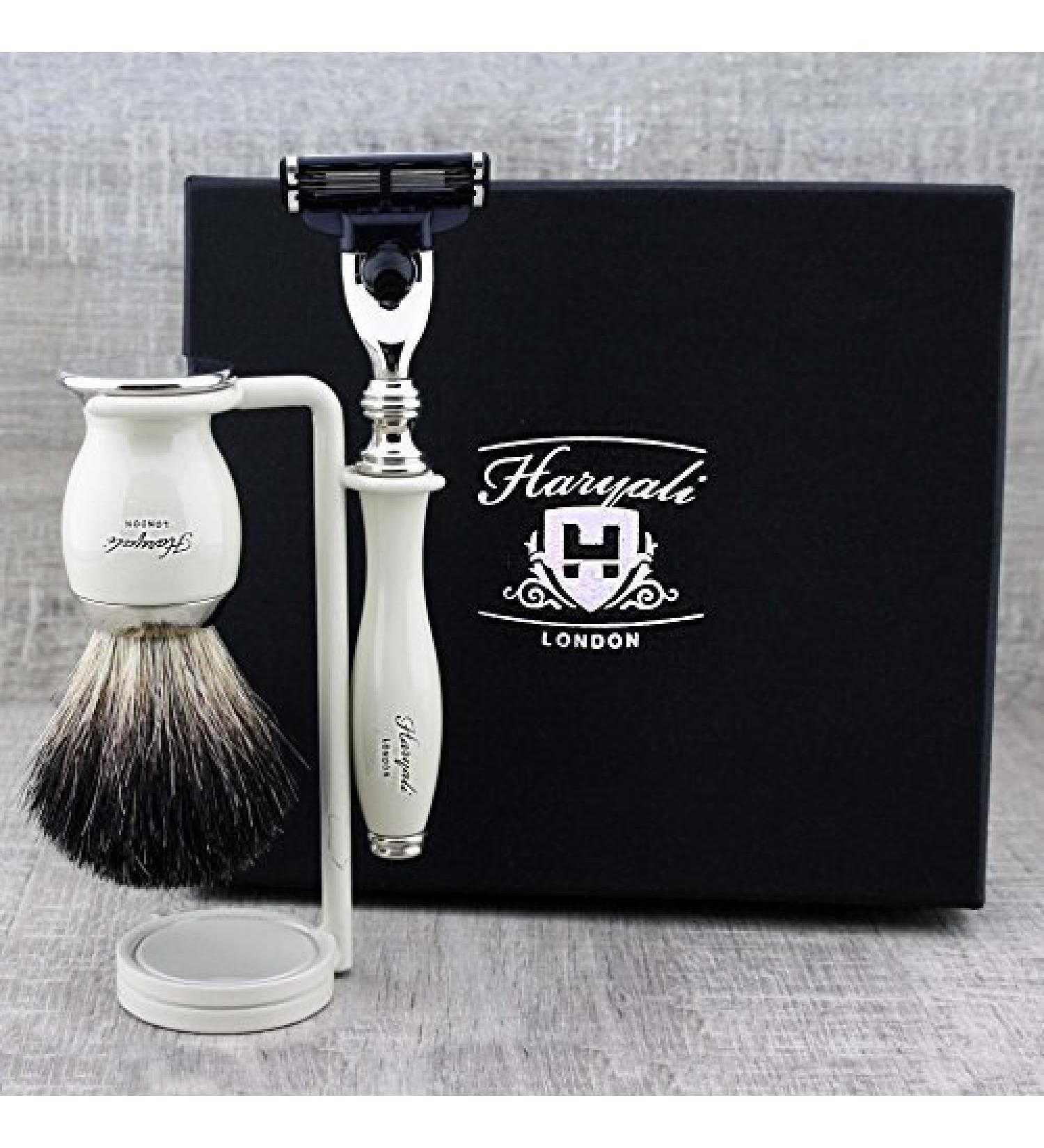 New Classic Shaving Set - 3-Piece Pure Badger Hair Brush 3-Edge Razor & Stand | Premium Wet Shaving Kit for Men - Buy Online on GoSupps.com