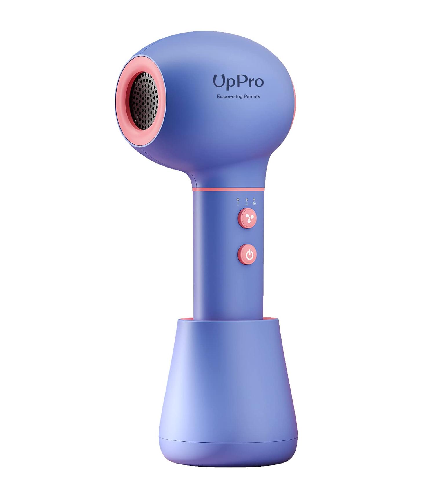 UpPro Cordless Baby Hair Dryer for Infant & Toddler - Gentle Low Heat/Speed, Butt Blow Dryer for Diaper Rash Prevention - Lavender Blue (0-3Y) - Buy Online on GoSupps.com