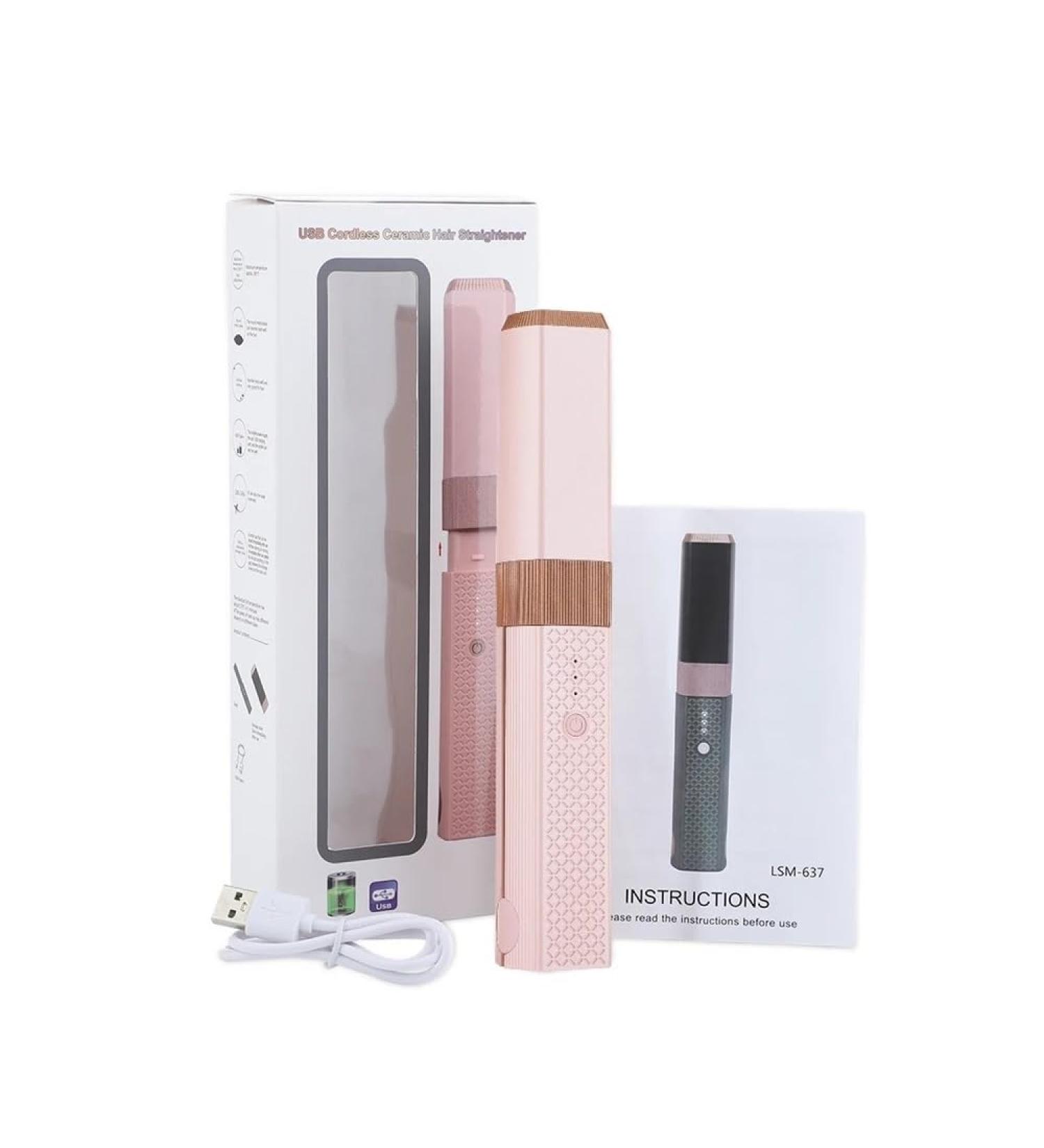 Buy Wireless Cordless Hair Straightener - Mini USB Ceramic Flat Iron for Travel - Fast Heating Constant Temperature - Pink - Buy Online on GoSupps.com