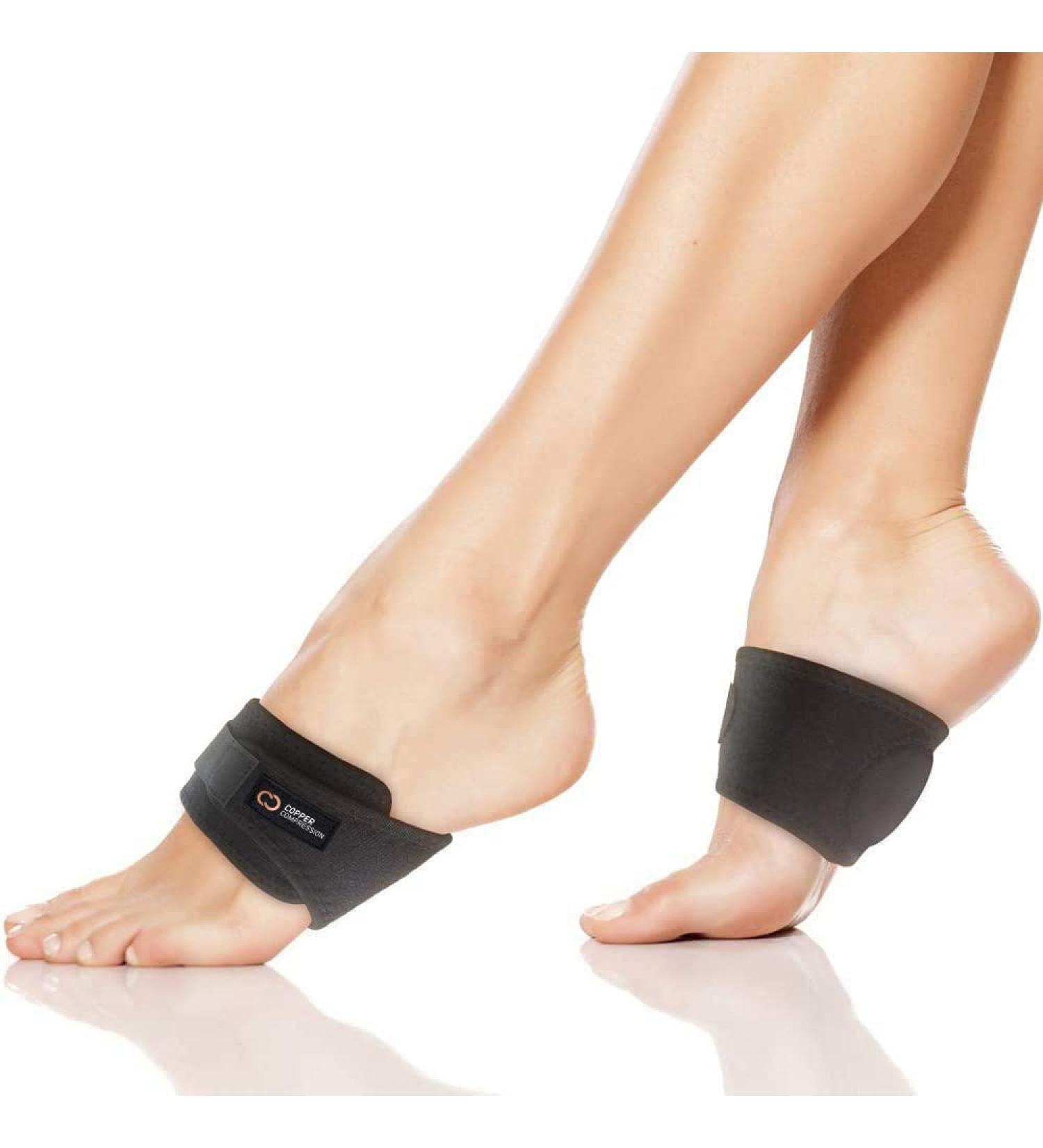 Copper Compression Adjustable Padded Arch Support - 2 Plantar Fasciitis Braces/Sleeves for Foot Pain Relief - One Size Fits All - Buy Online on GoSupps.com