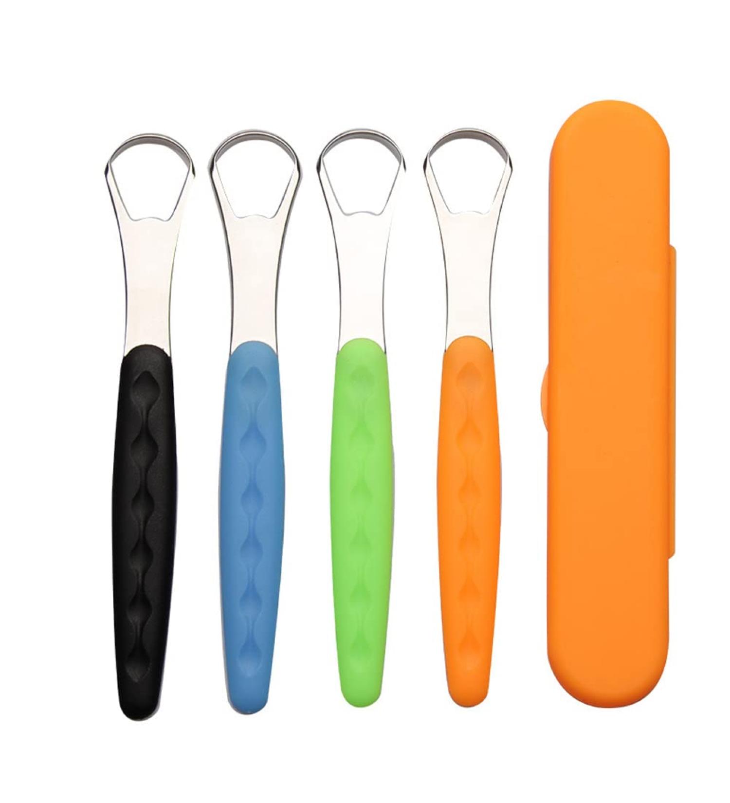 Premium 4-Pack Stainless Steel Tongue Scraper Set | Non-Slip Handle for Adults & Kids | Travel Case Included - International Shipping Available - Buy Online on GoSupps.com
