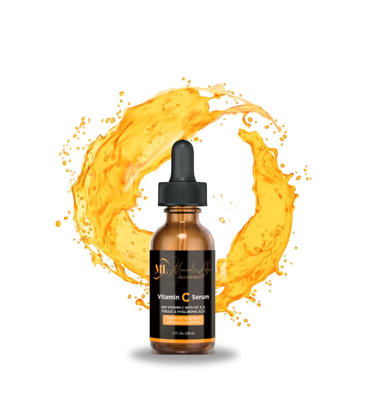 All Natural Facial Serum with Ferulic & Hyaluronic Acid - Vitamin C for Acne Scars & Dark Spots | ML Delicate Beauty - 30ml Face Serum for All Skin Types - Buy Online on GoSupps.com